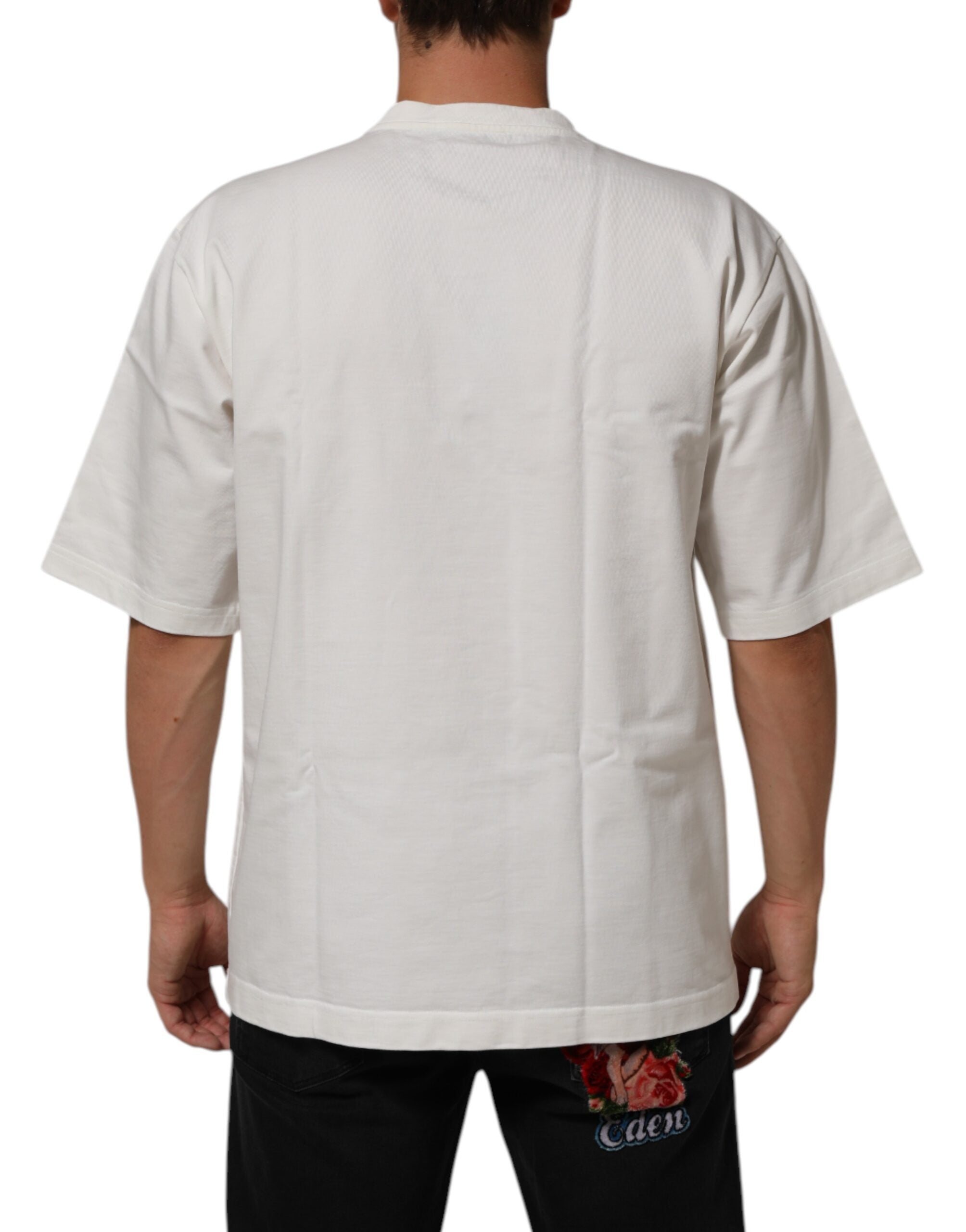 Dolce & Gabbana Weißes T-Shirt mit Rundhalsausschnitt und Logodruck aus Baumwolle für Männer
