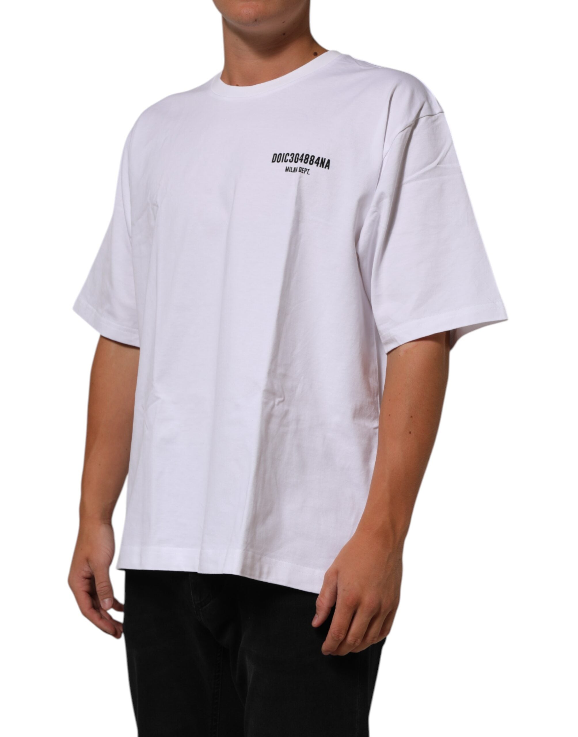 Dolce & Gabbana Weißes T-Shirt mit Rundhalsausschnitt und Logodruck aus Baumwolle