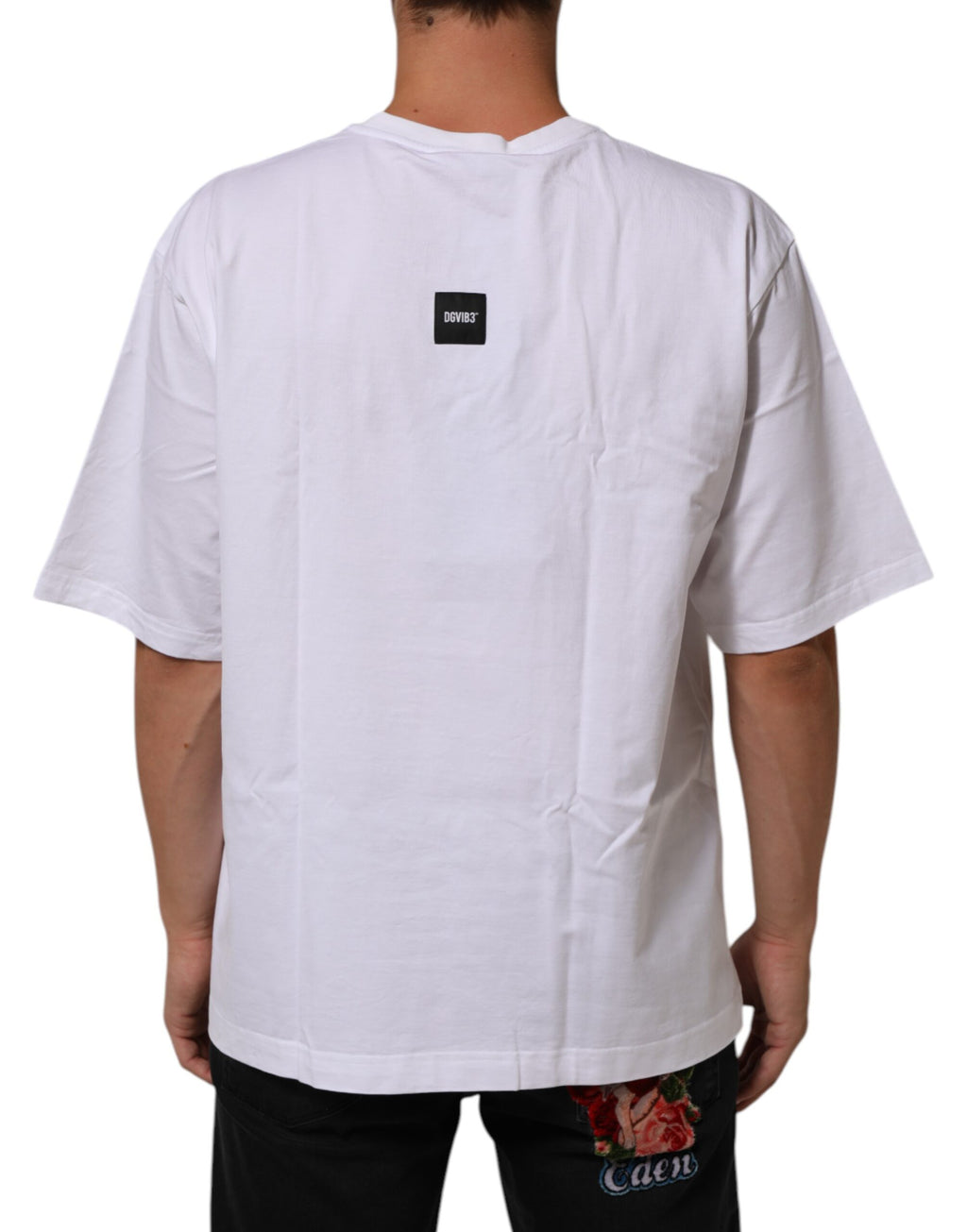 Dolce & Gabbana Weißes T-Shirt mit Rundhalsausschnitt und Logodruck aus Baumwolle