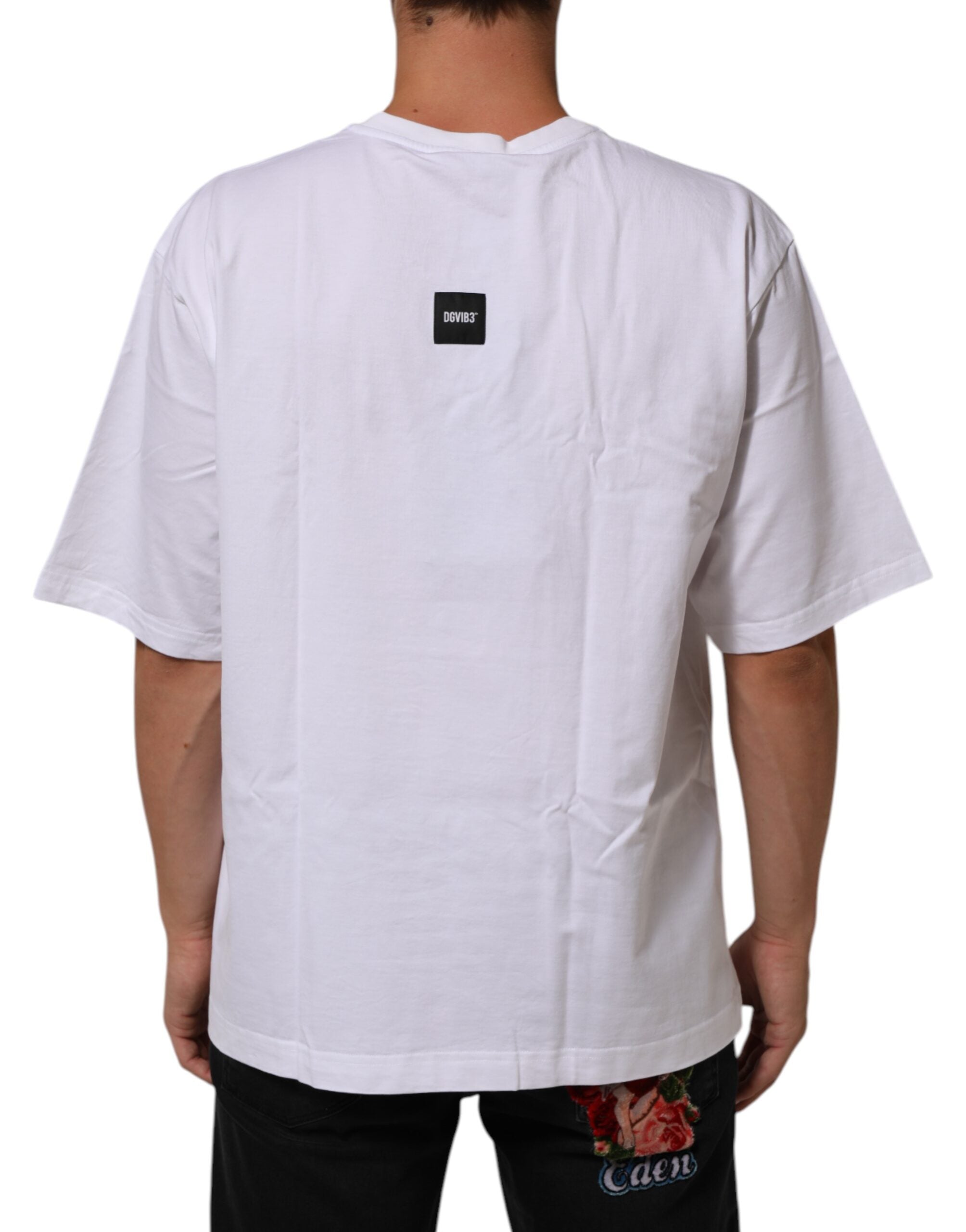 Dolce & Gabbana Weißes T-Shirt mit Rundhalsausschnitt und Logodruck aus Baumwolle