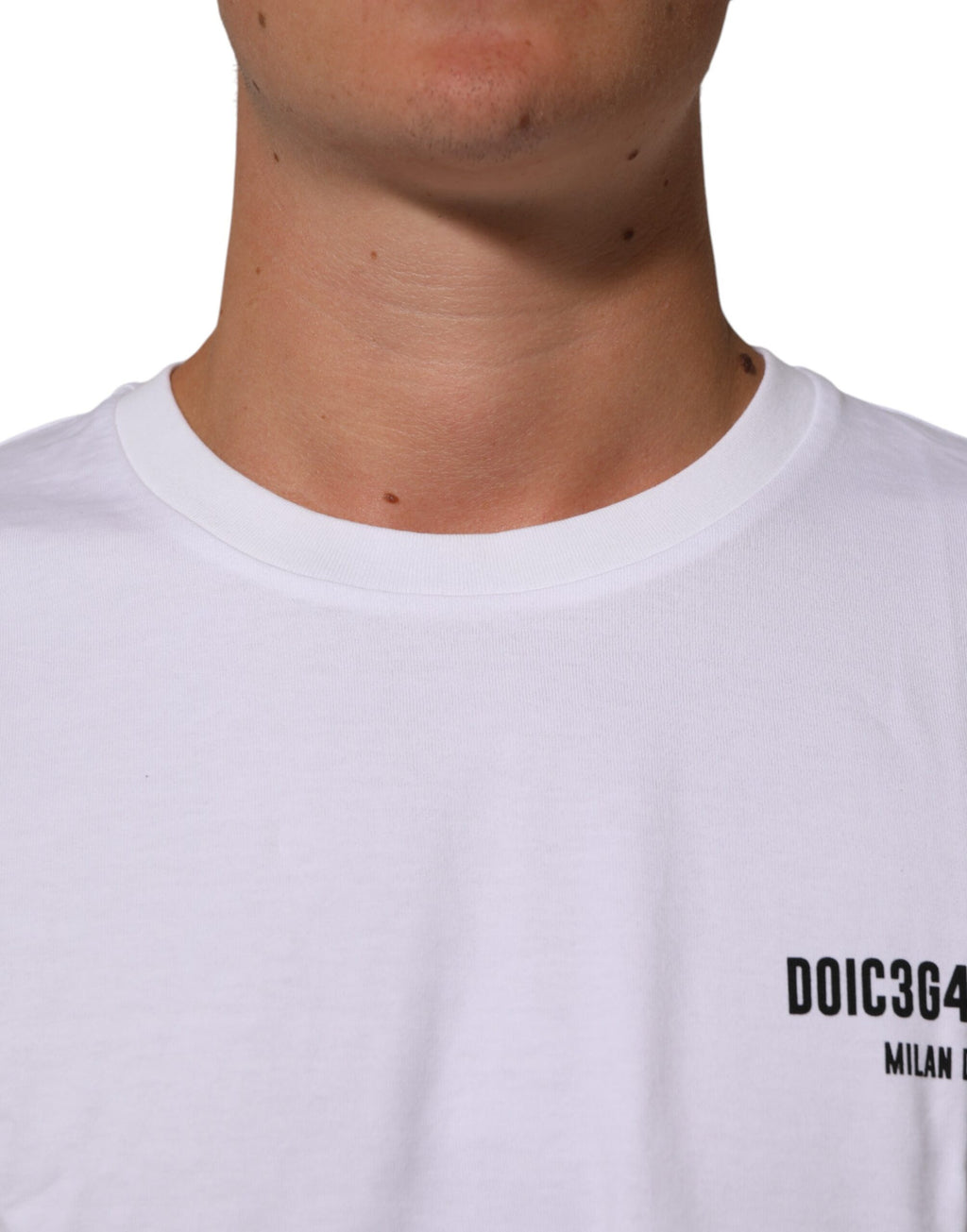 Dolce & Gabbana Weißes T-Shirt mit Rundhalsausschnitt und Logodruck aus Baumwolle