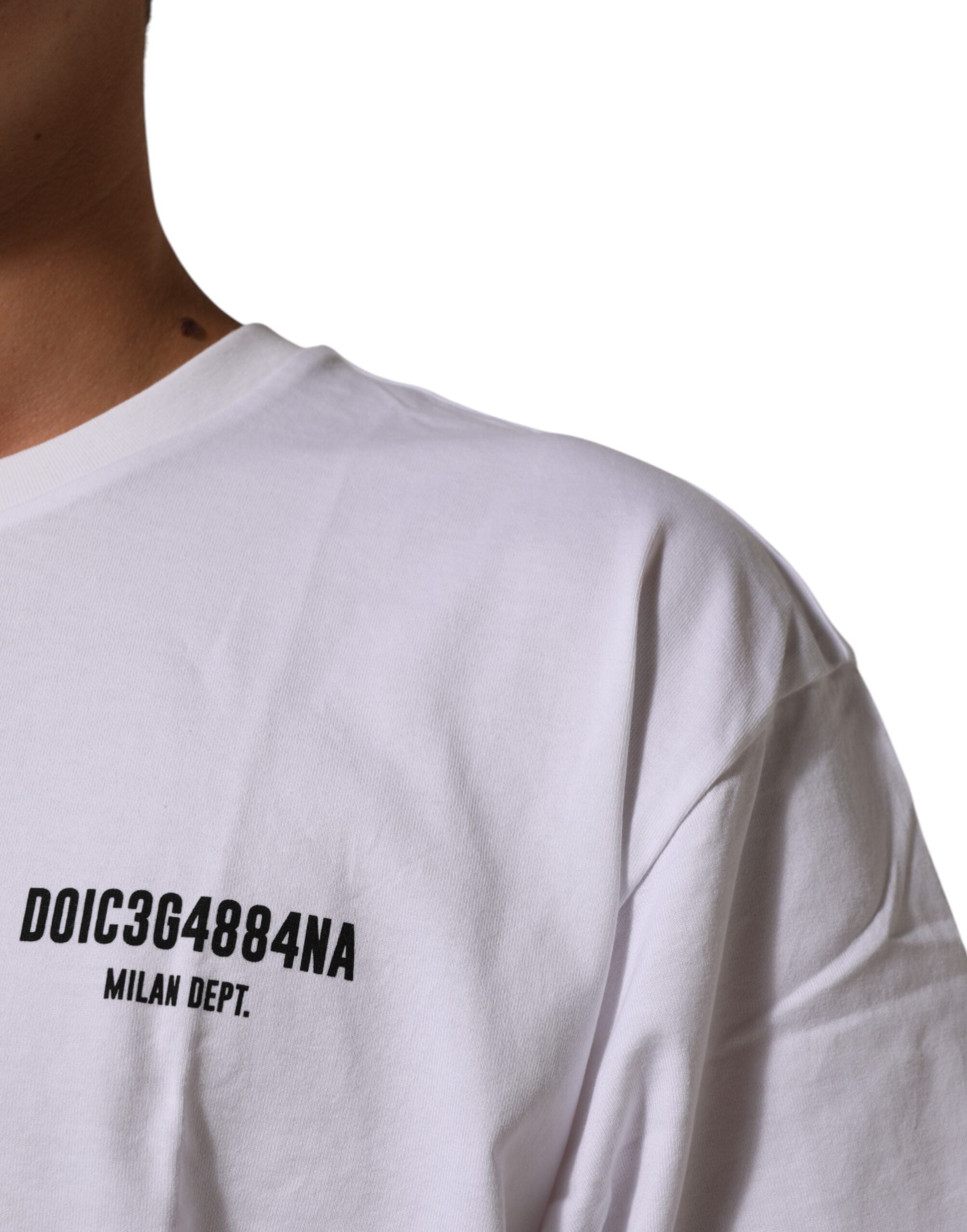 Dolce & Gabbana Weißes T-Shirt mit Rundhalsausschnitt und Logodruck aus Baumwolle