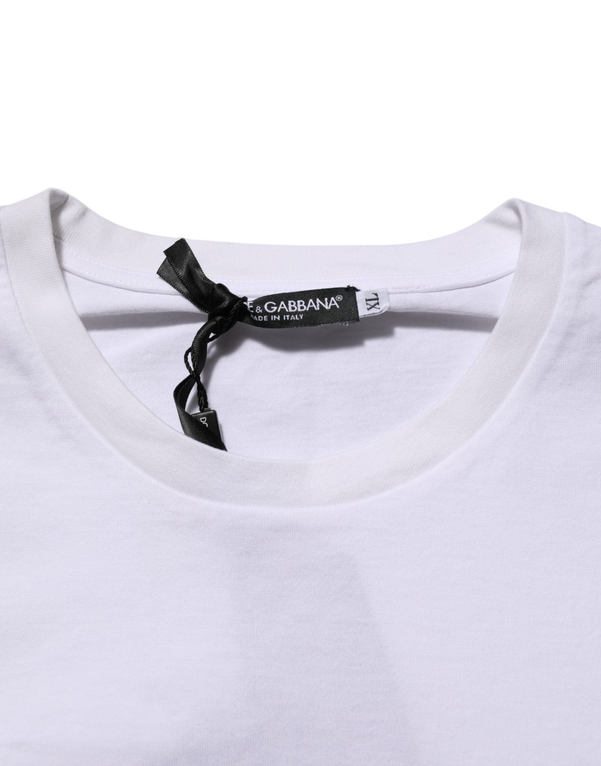 Dolce & Gabbana Weißes T-Shirt mit Rundhalsausschnitt und Logodruck aus Baumwolle