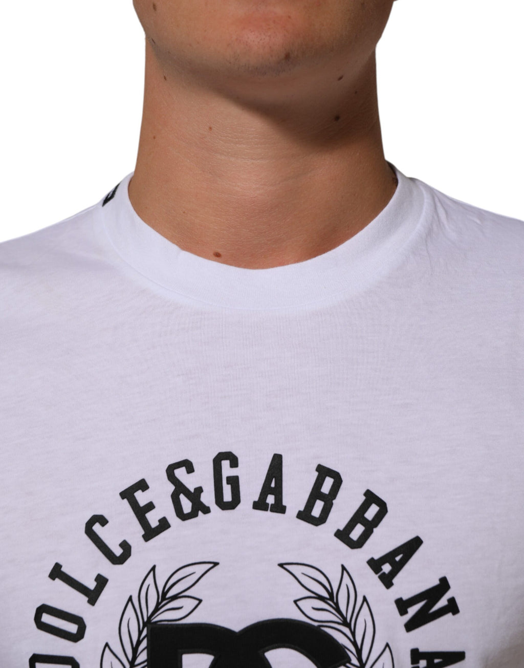 Dolce & Gabbana Weißes T-Shirt mit Rundhalsausschnitt und Logodruck aus Baumwolle