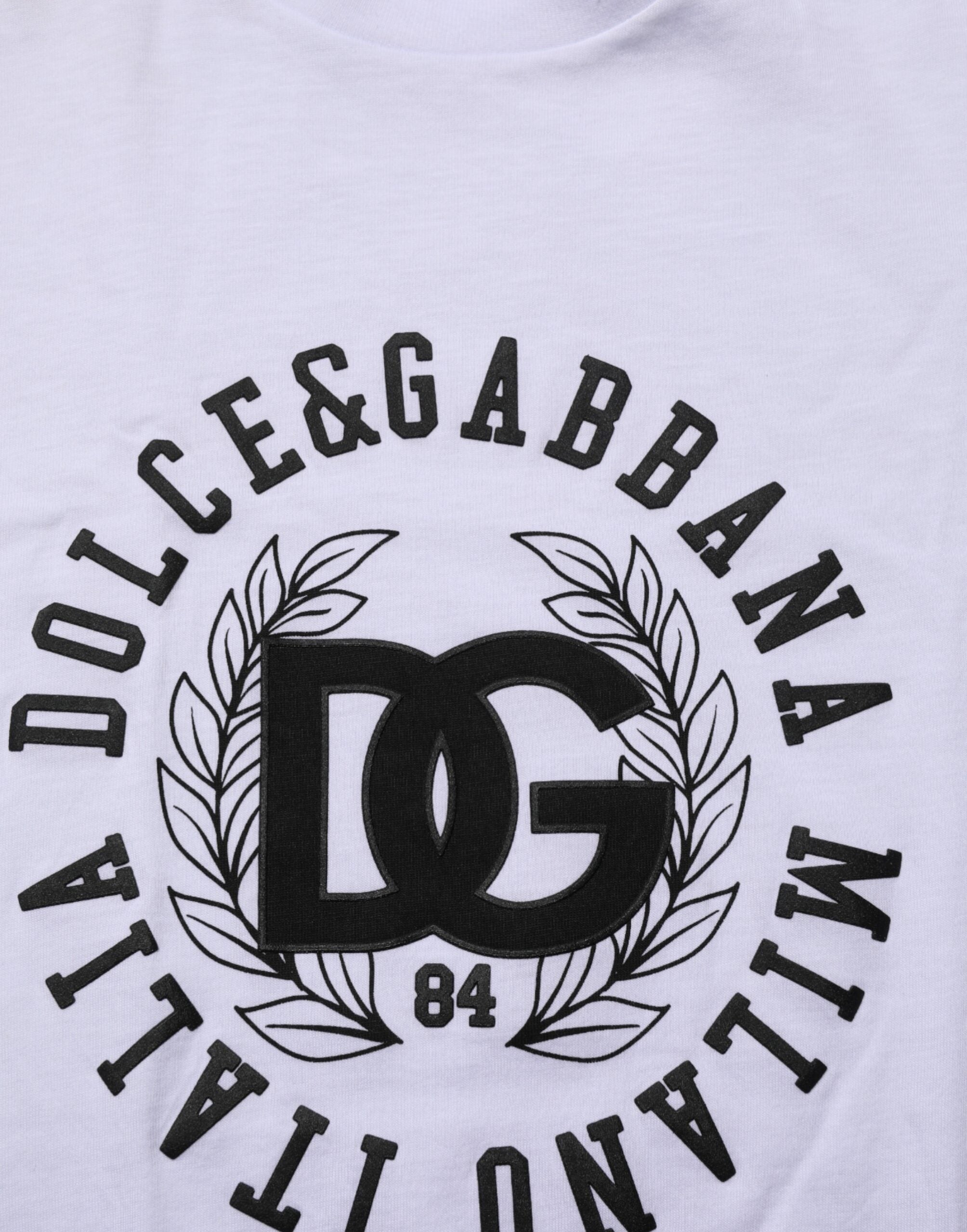 Dolce & Gabbana Weißes T-Shirt mit Rundhalsausschnitt und Logodruck aus Baumwolle