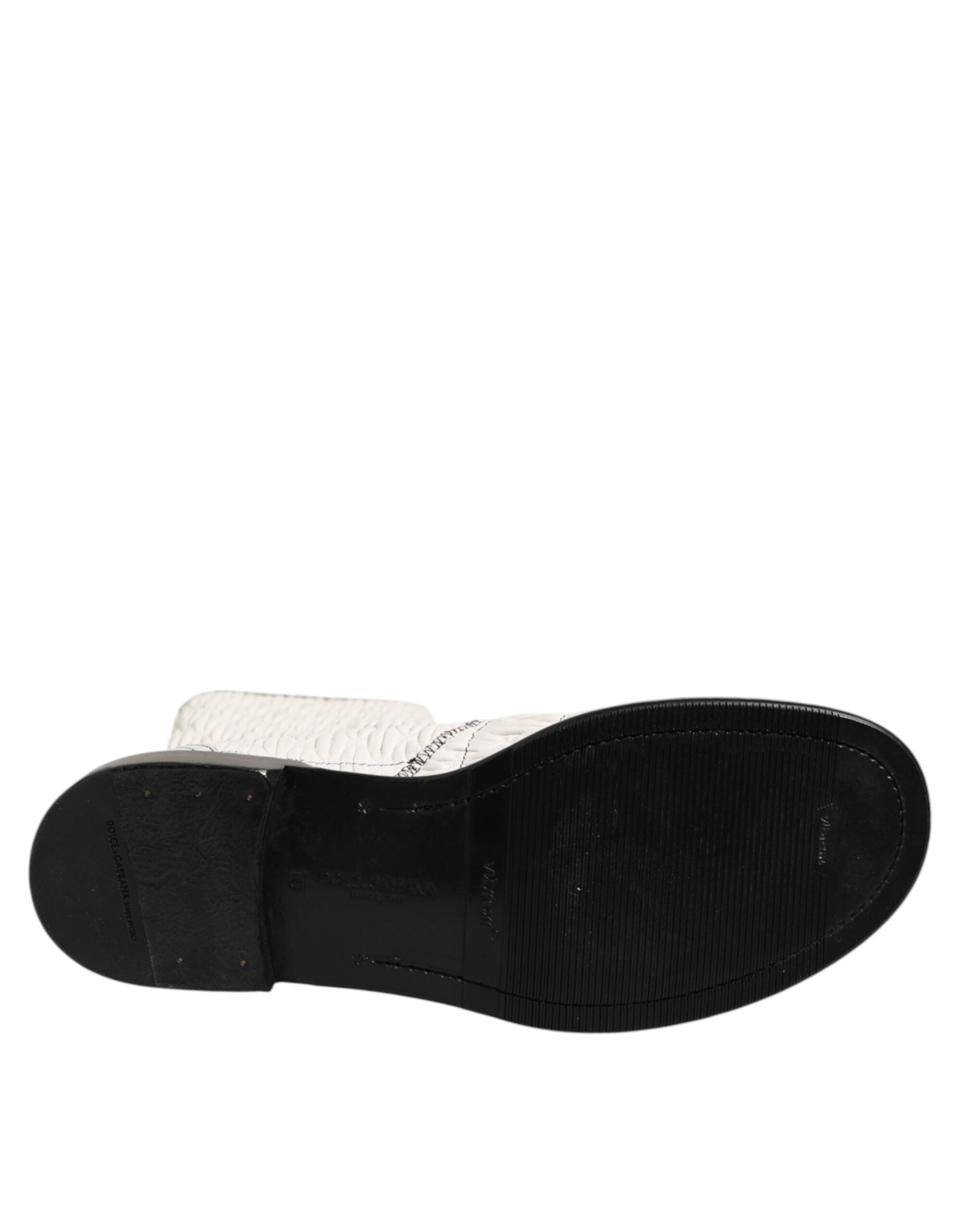 Dolce & Gabbana Weiße Lammfell Leder Mid Calf Stiefel Schuhe