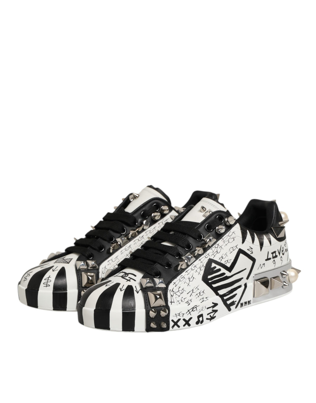 Dolce & Gabbana Schwarz Weiß Nieten Low Top Sneakers Schuhe