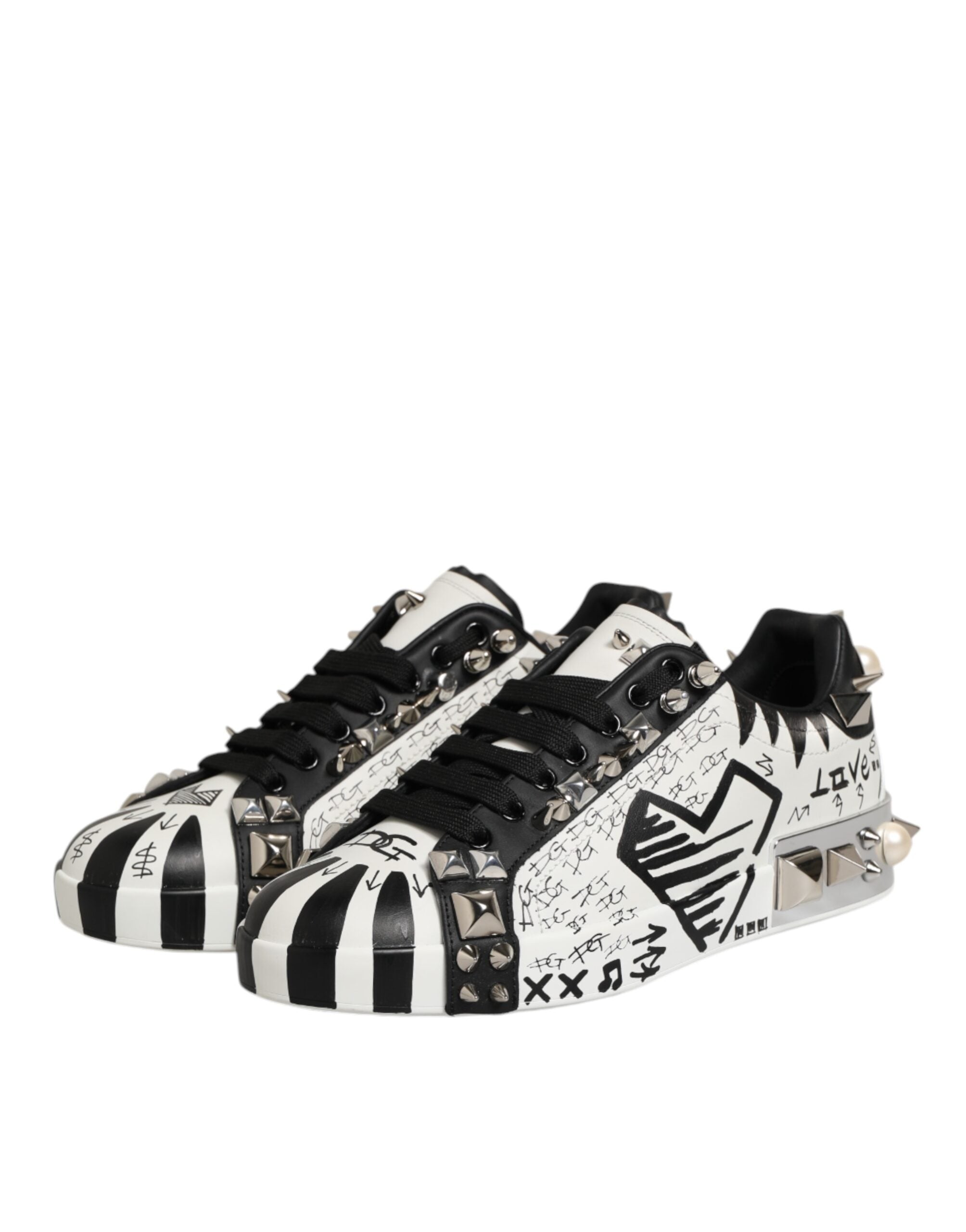Dolce & Gabbana Schwarz Weiß Nieten Low Top Sneakers Schuhe