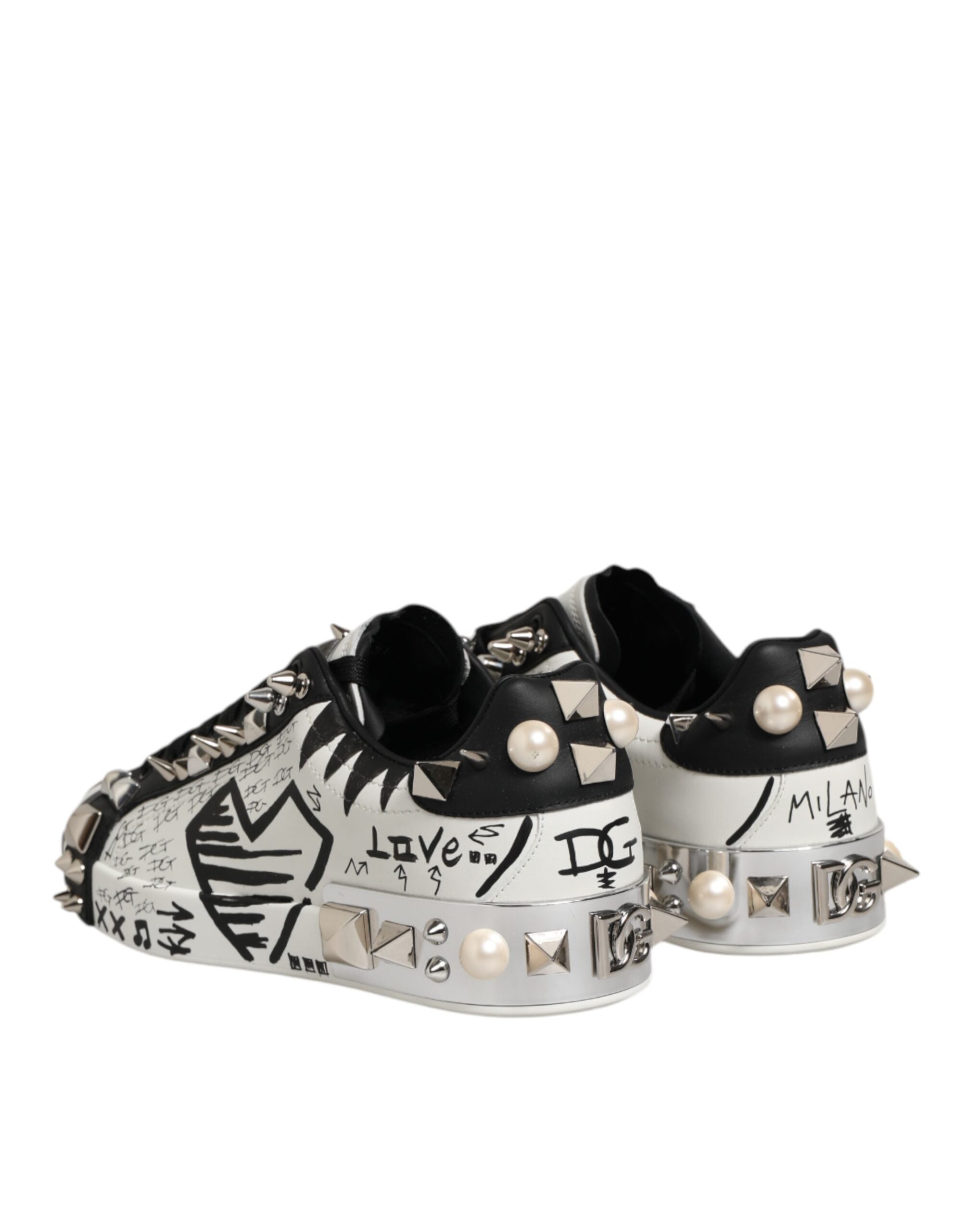 Dolce & Gabbana Schwarz Weiß Nieten Low Top Sneakers Schuhe