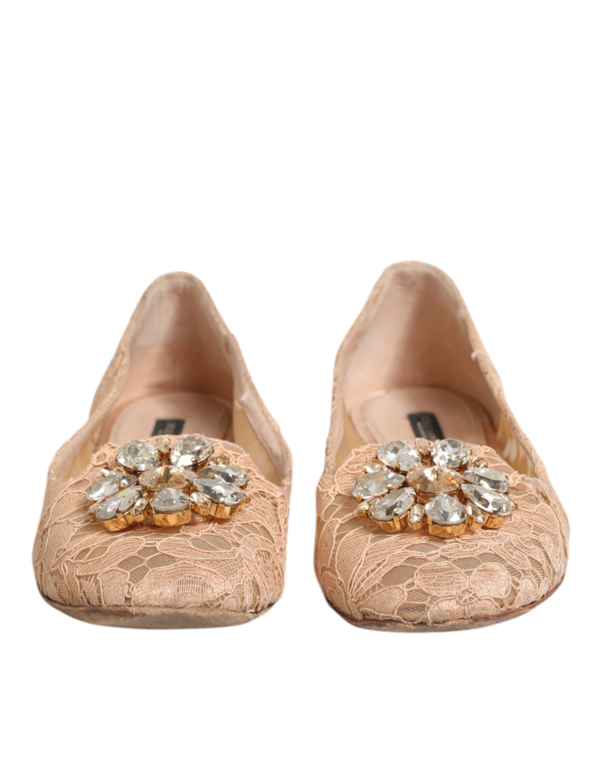 Dolce & Gabbana Beige Taormina Spitze Kristalle Flats Schuhe