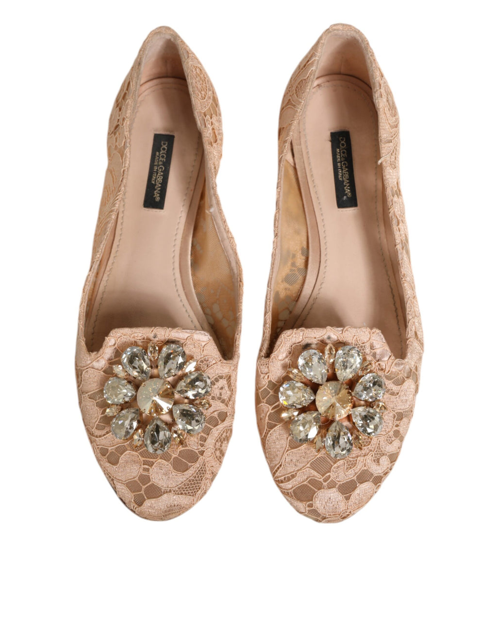 Dolce & Gabbana Beige Taormina Spitze Kristalle Flats Schuhe