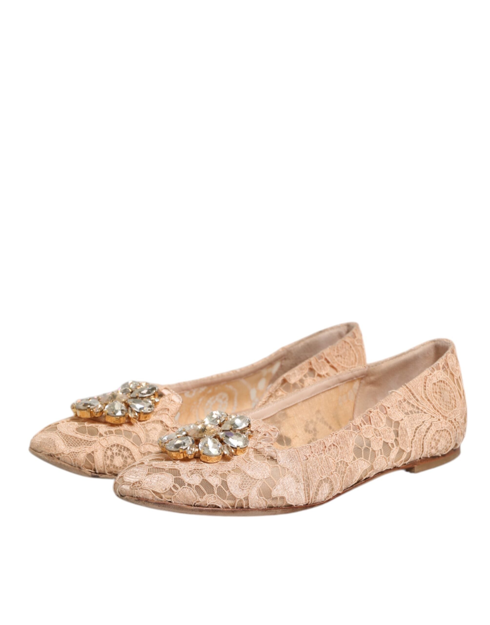 Dolce & Gabbana Beige Taormina Spitze Kristalle Flats Schuhe