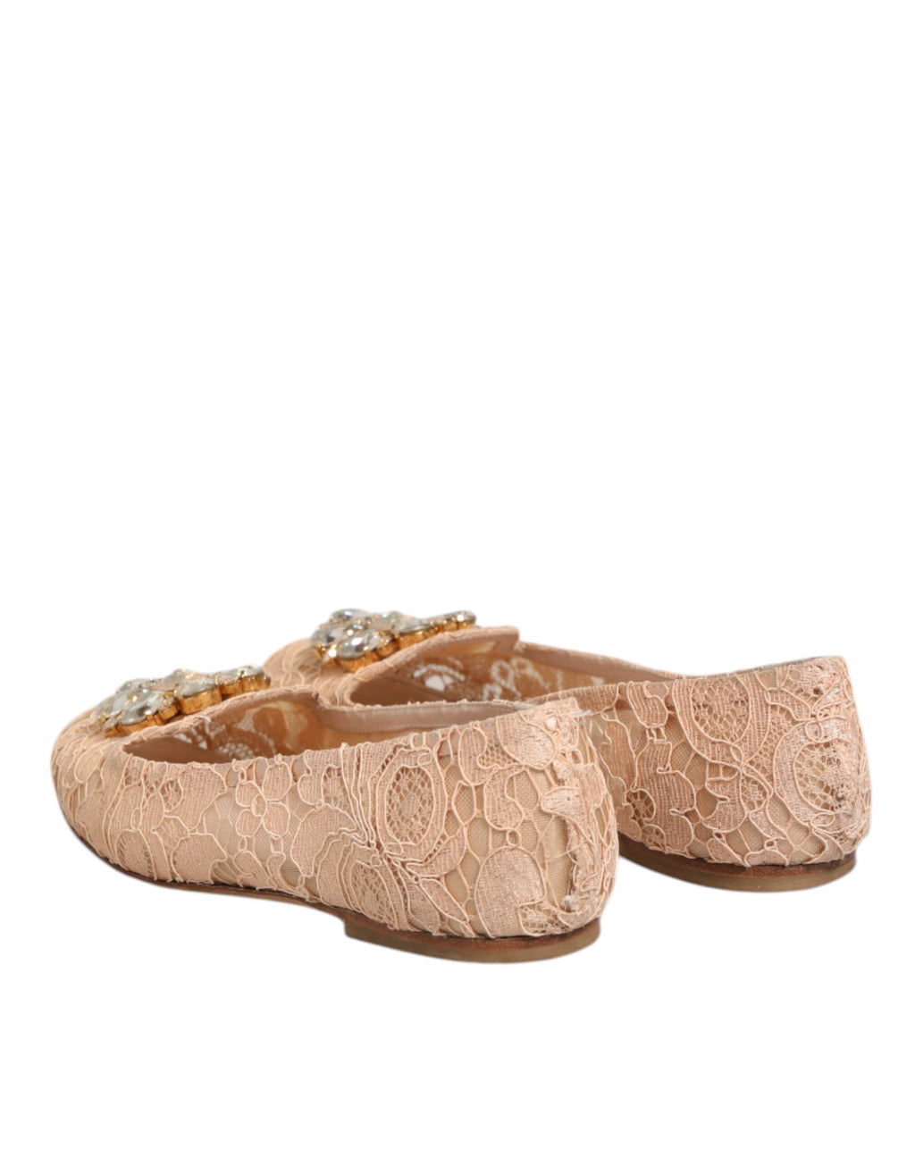 Dolce & Gabbana Beige Taormina Spitze Kristalle Flats Schuhe