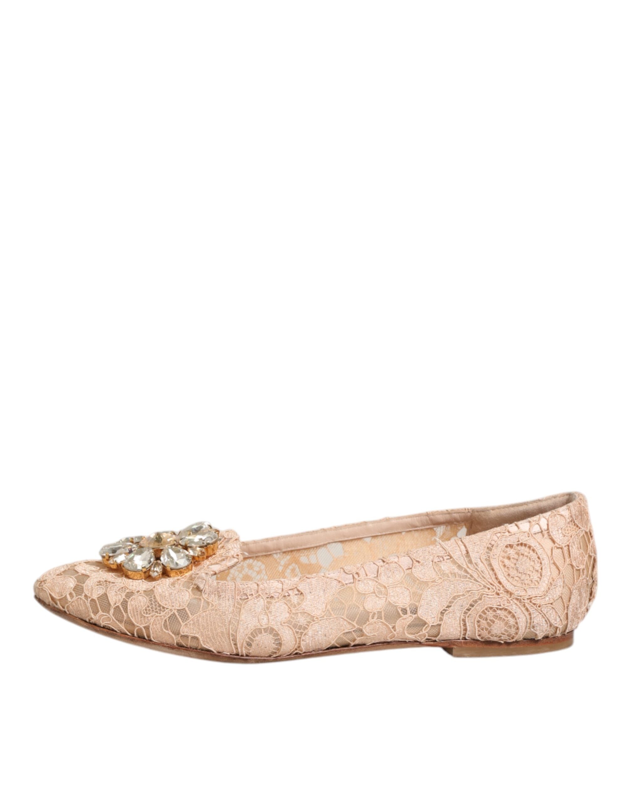 Dolce & Gabbana Beige Taormina Spitze Kristalle Flats Schuhe