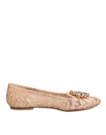 Dolce & Gabbana Beige Taormina Lace Crystals Flats Shoes