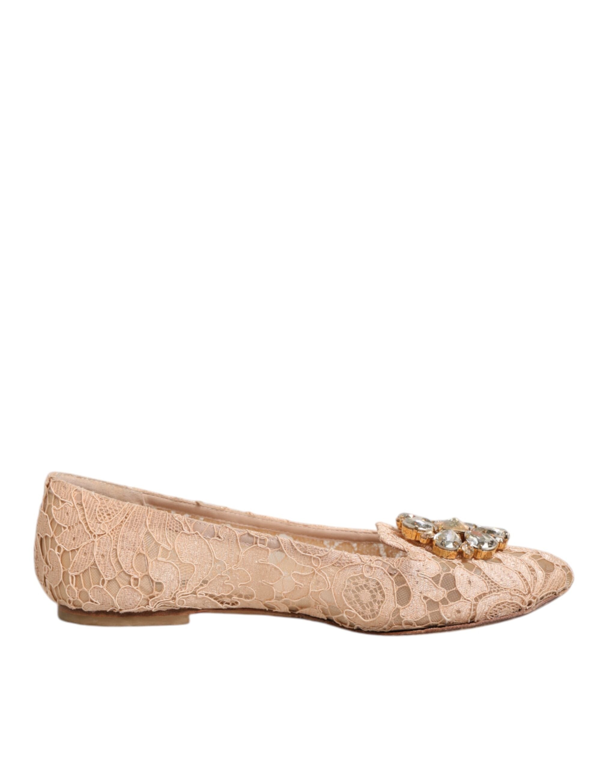 Dolce & Gabbana Beige Taormina Spitze Kristalle Flats Schuhe