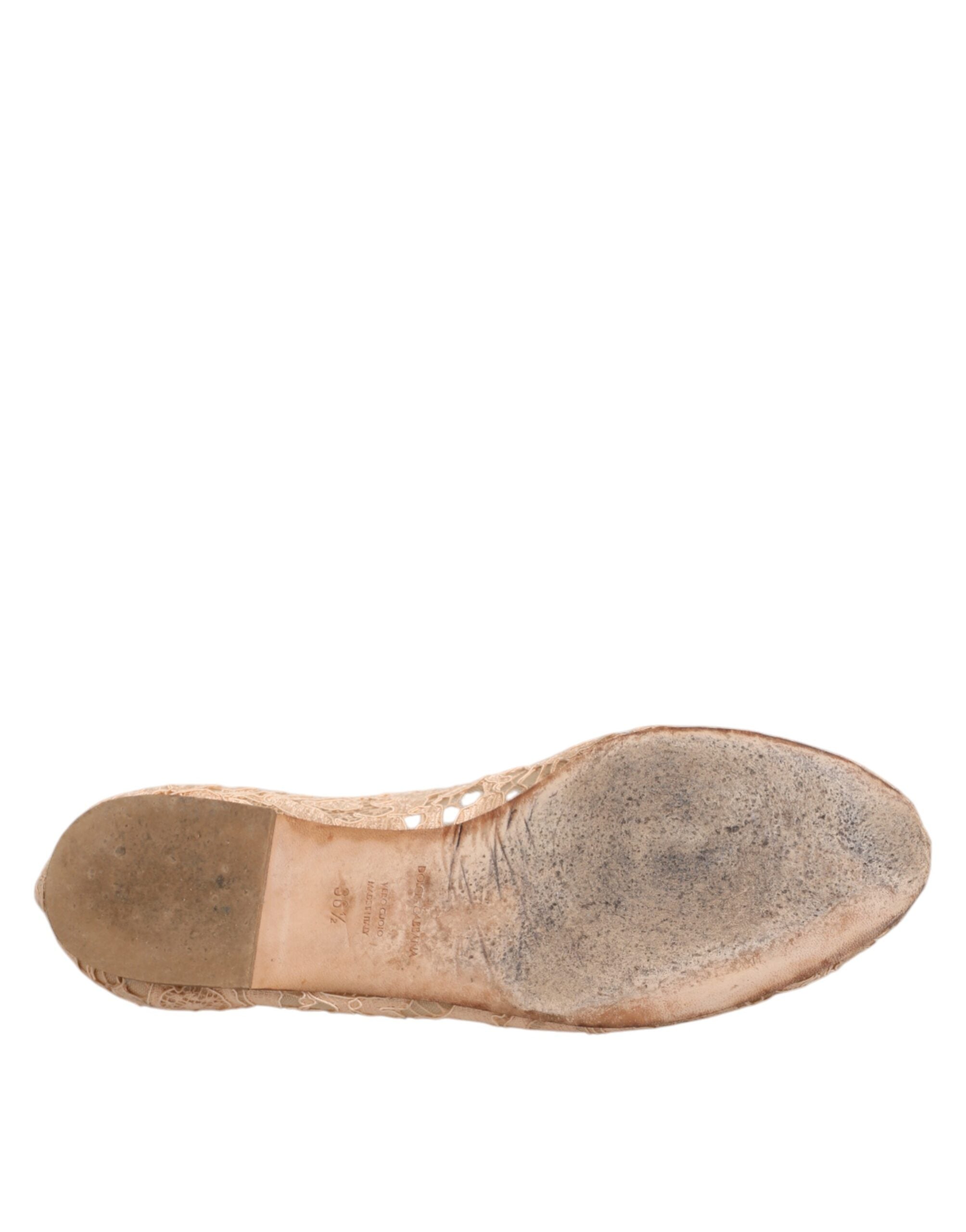 Dolce & Gabbana Beige Taormina Spitze Kristalle Flats Schuhe