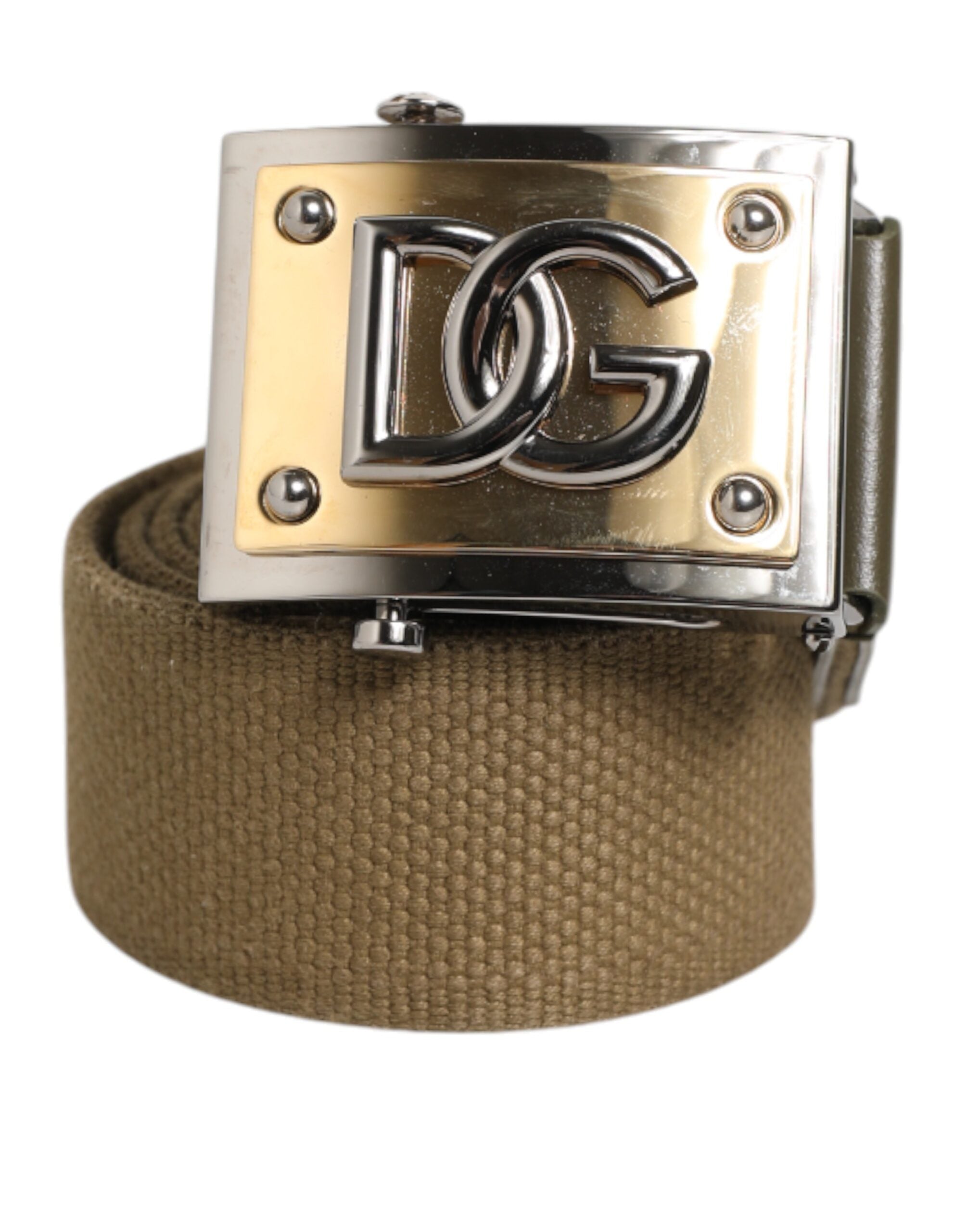 Dolce & Gabbana Militärischer Grüner Nylon Logo Metallschnalle Gürtel