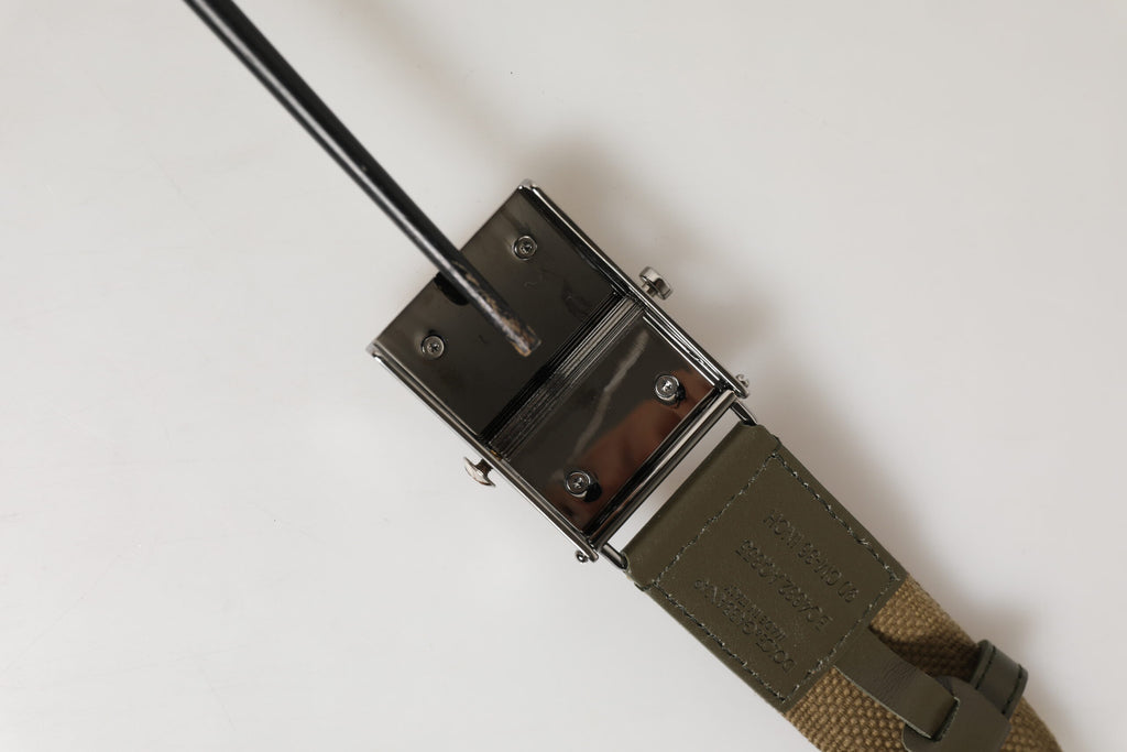 Dolce & Gabbana Militärischer Grüner Nylon Logo Metallschnalle Gürtel