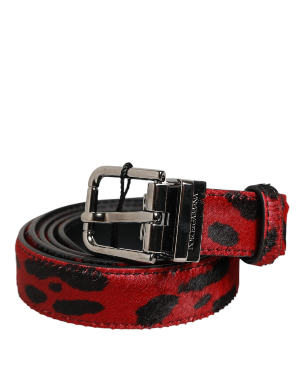 Dolce & Gabbana Rot Schwarz Pony Leder Metallschnalle Männer Gürtel
