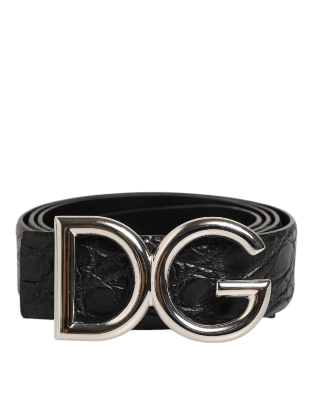 Dolce & Gabbana Schwarzes Exotenleder DG Logo Schnalle Gürtel