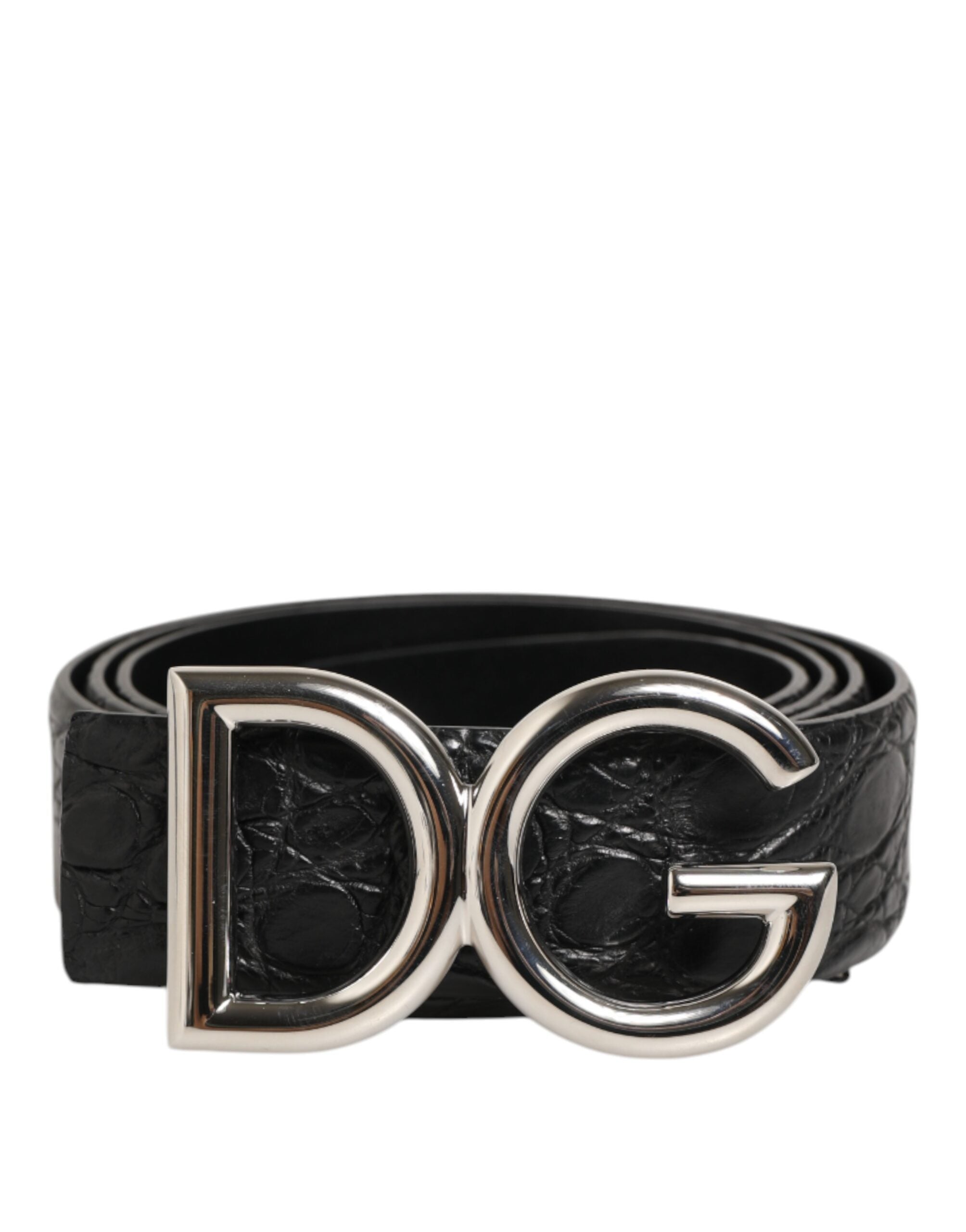 Dolce & Gabbana Schwarzes Exotenleder DG Logo Schnalle Gürtel