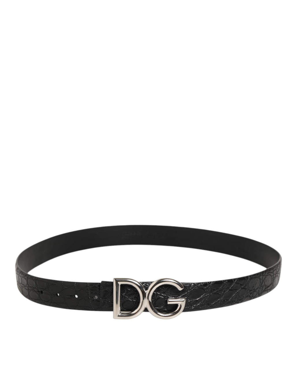 Dolce & Gabbana Schwarzes Exotenleder DG Logo Schnalle Gürtel