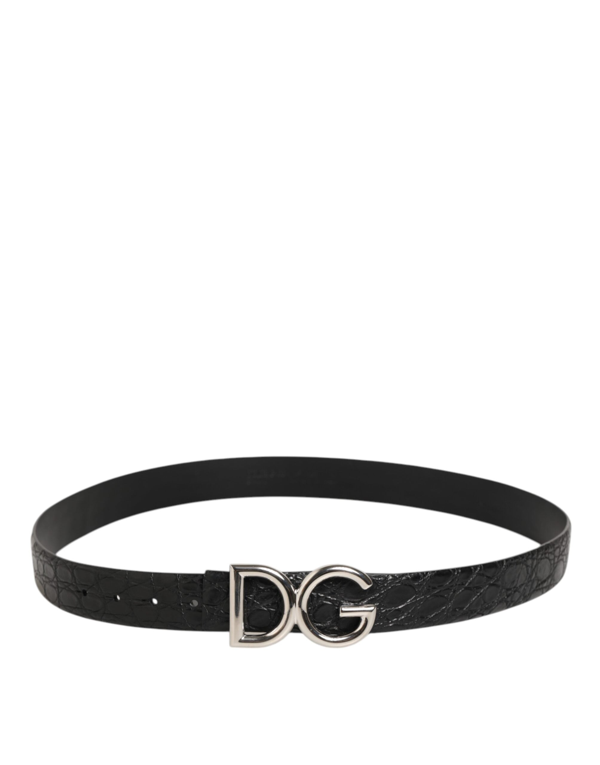 Dolce & Gabbana Schwarzes Exotenleder DG Logo Schnalle Gürtel