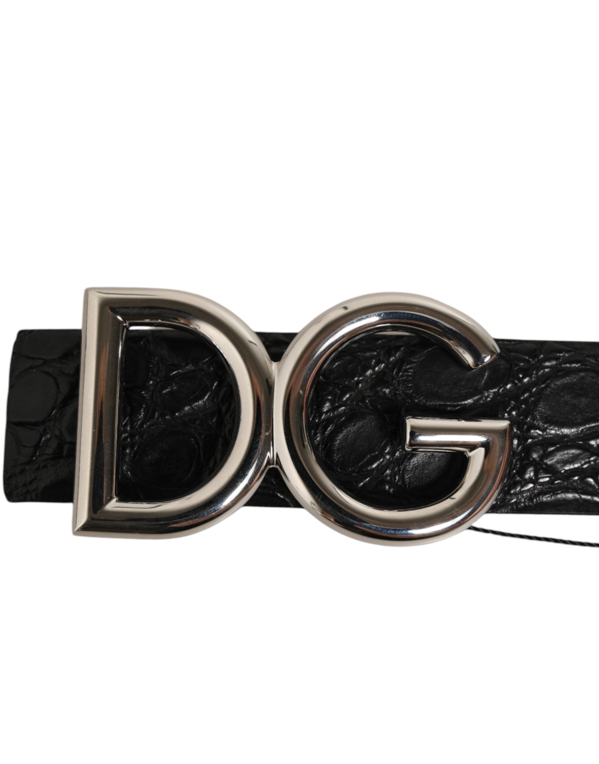 Dolce & Gabbana Schwarzes Exotenleder DG Logo Schnalle Gürtel