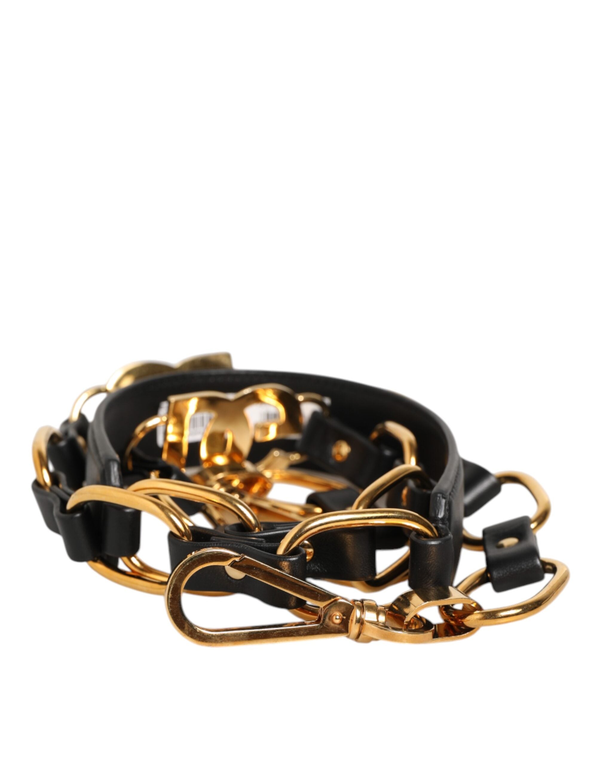 Dolce & Gabbana Schwarzes Leder Goldkette Tasche Accessoire Schulterriemen