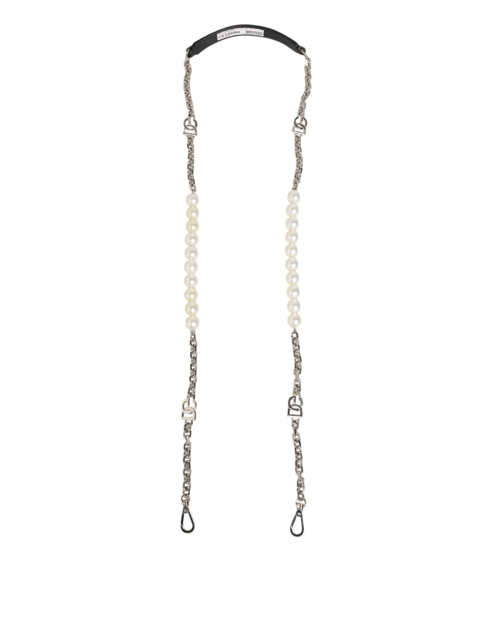 Dolce & Gabbana Schwarzes Leder Perle Kette Tasche Accessoire Schulterriemen