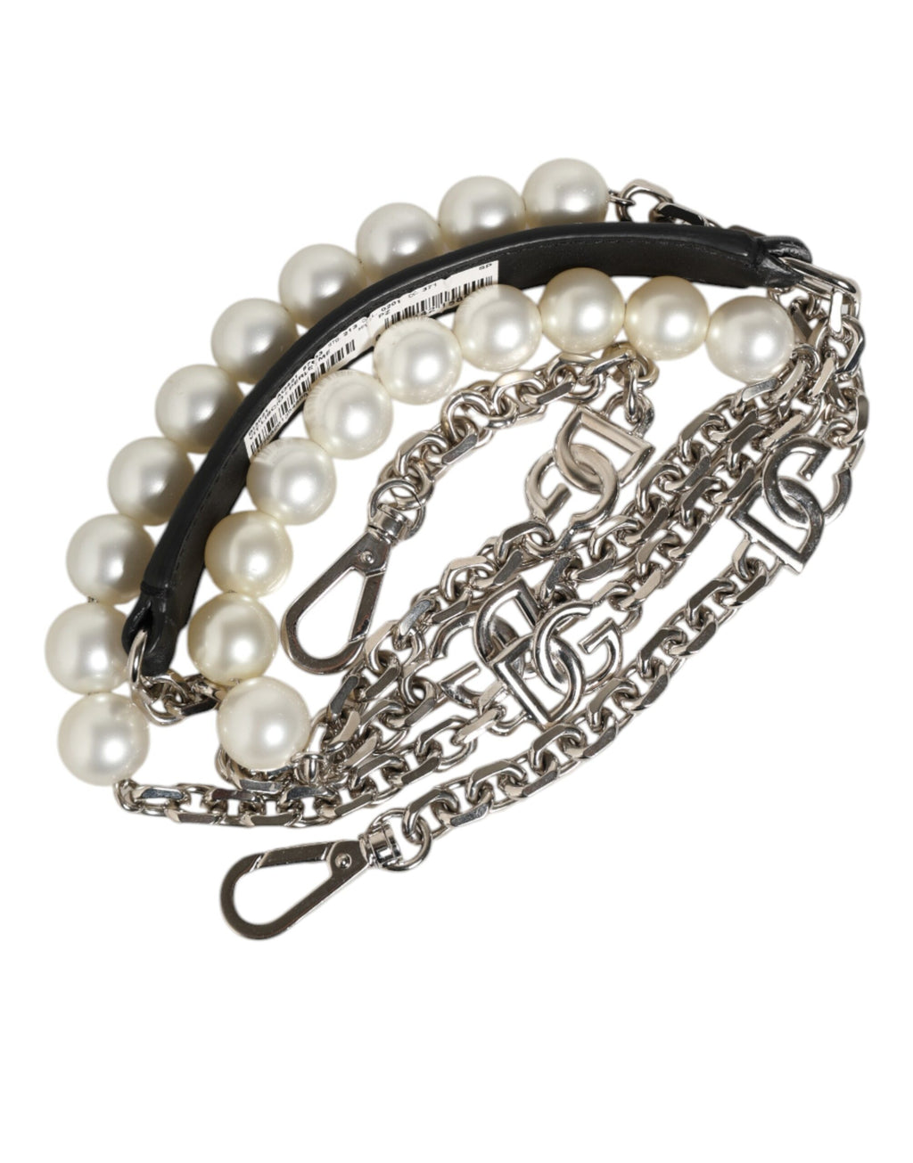 Dolce & Gabbana Schwarzes Leder Perle Kette Tasche Accessoire Schulterriemen