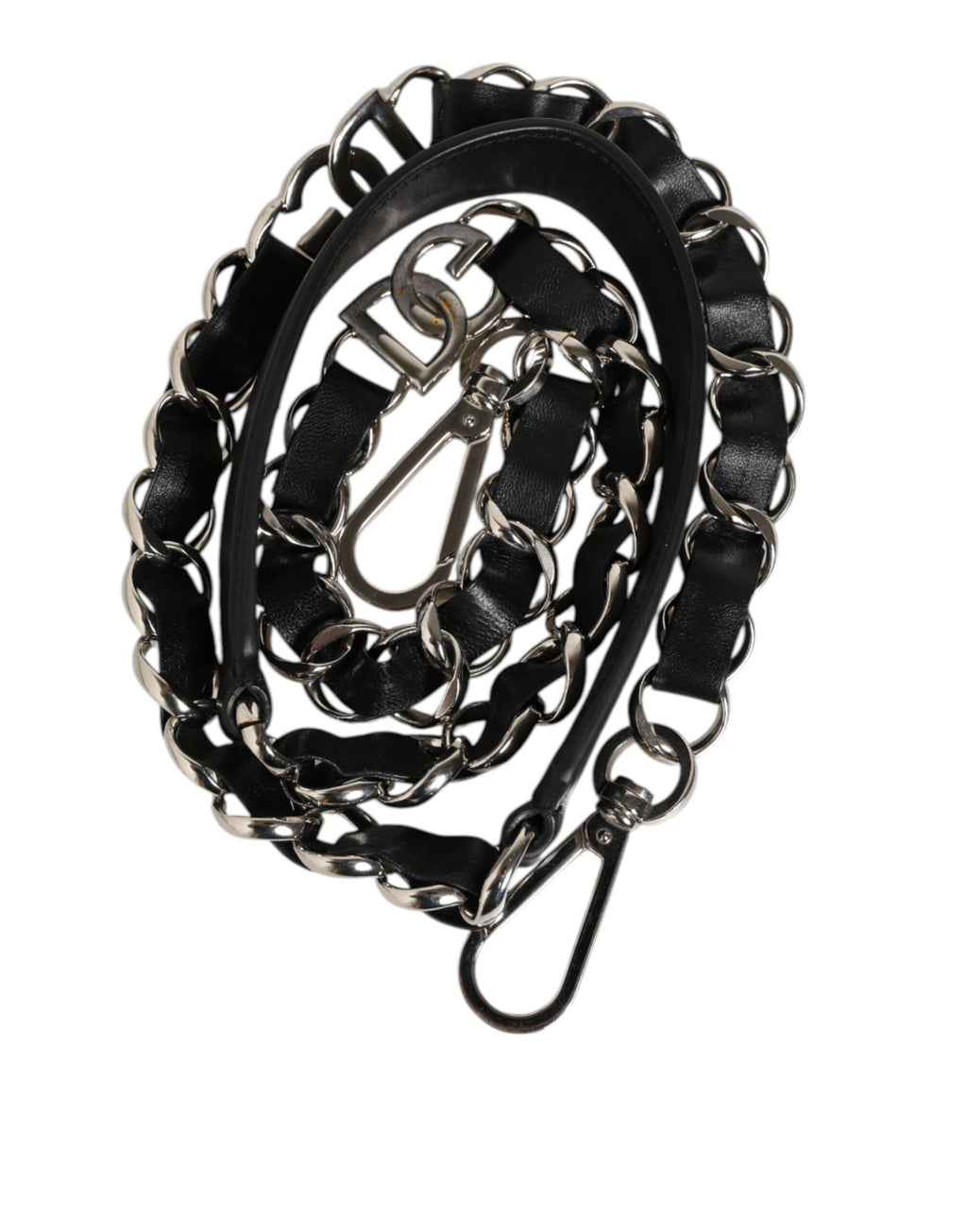Dolce & Gabbana Schwarzes Leder Silber Kette Tasche Accessoire Schulterriemen
