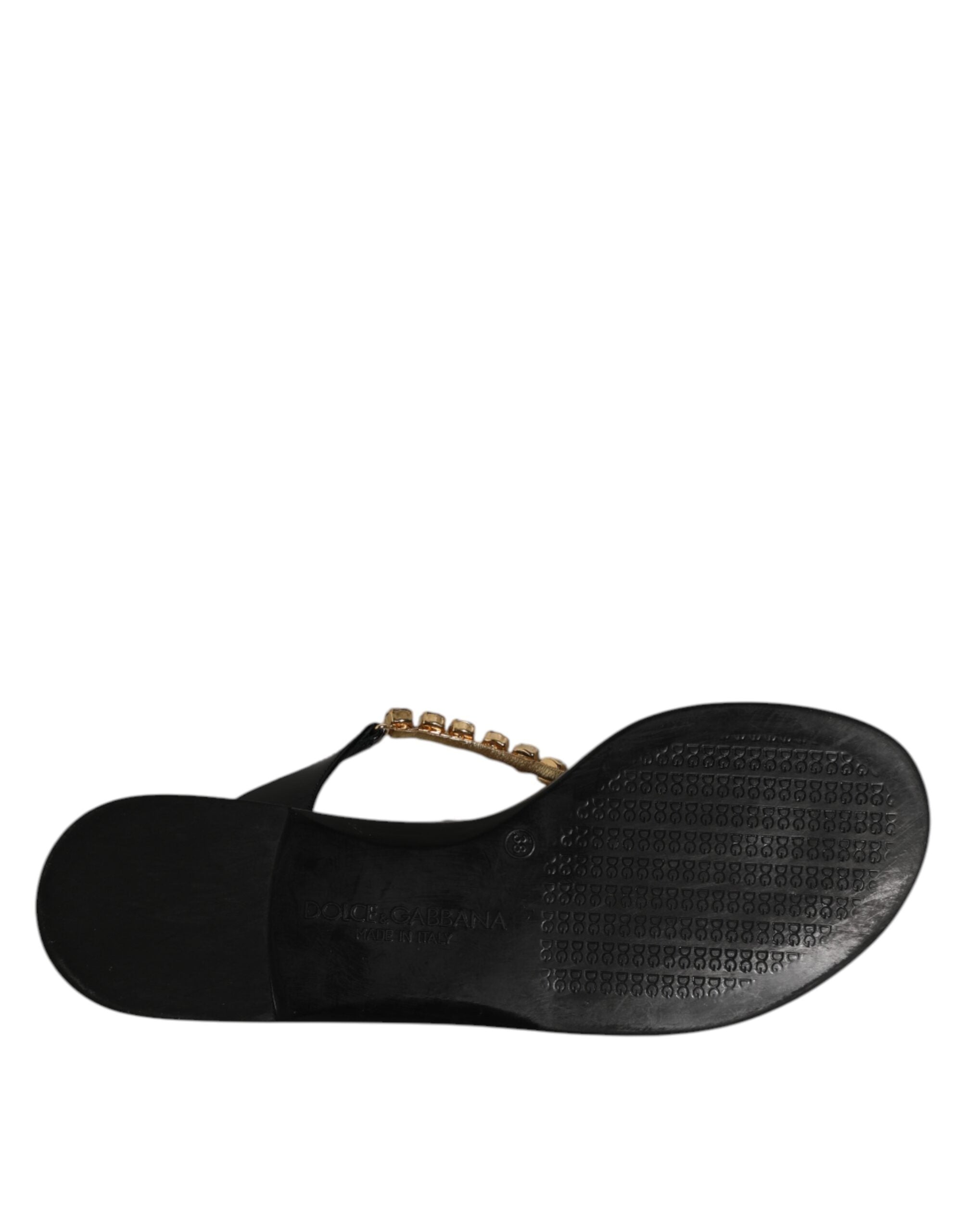 Dolce & Gabbana Schwarz Kristalle Flats Sandalen Beachwear Schuhe