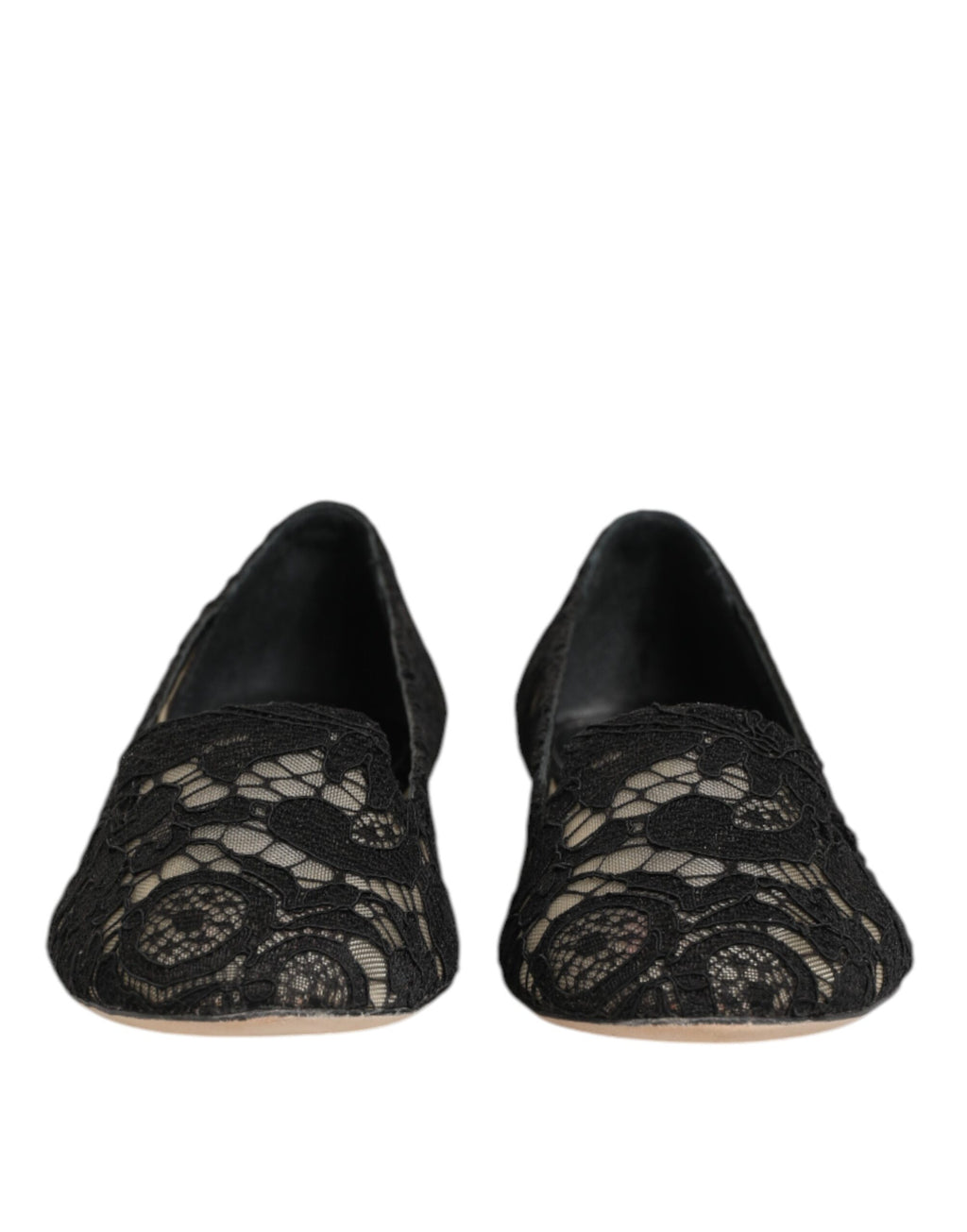 Dolce & Gabbana Schwarz Taormina Spitze Slip On Flats Schuhe