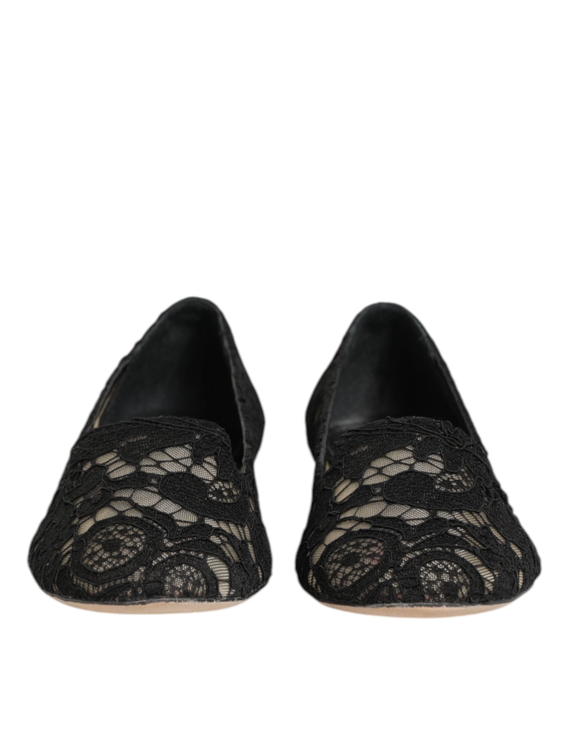 Dolce & Gabbana Schwarz Taormina Spitze Slip On Flats Schuhe
