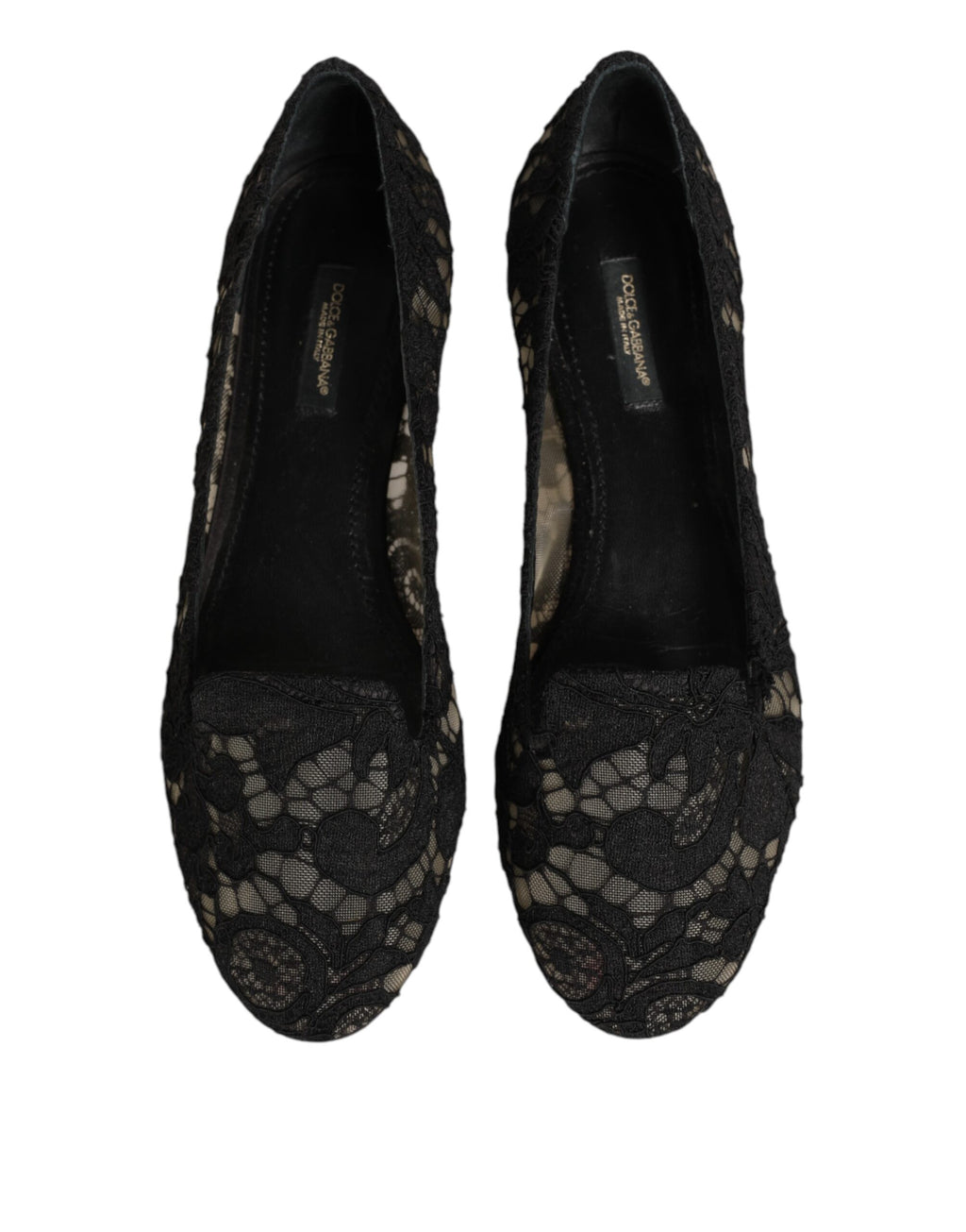 Dolce & Gabbana Schwarz Taormina Spitze Slip On Flats Schuhe