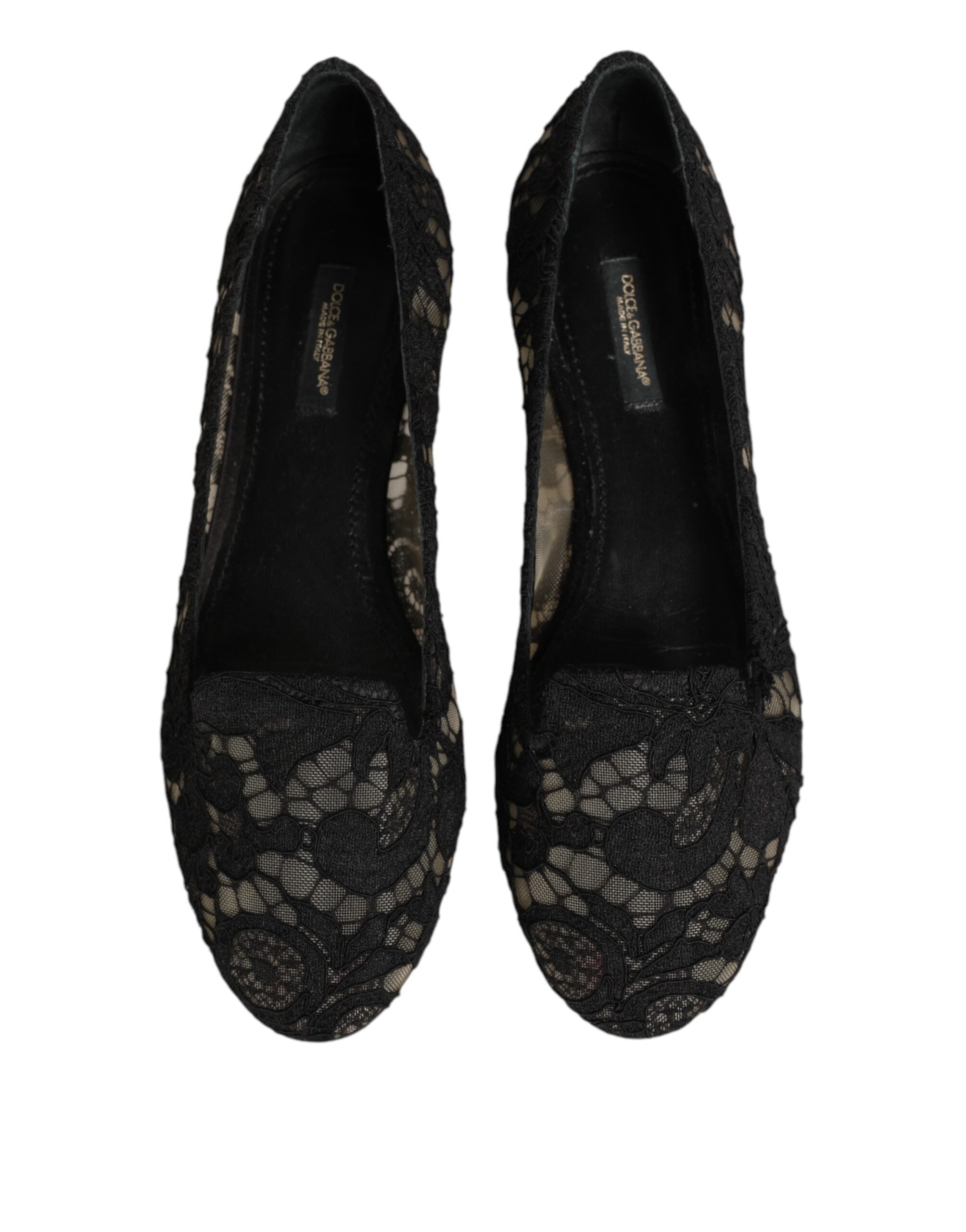 Dolce & Gabbana Schwarz Taormina Spitze Slip On Flats Schuhe