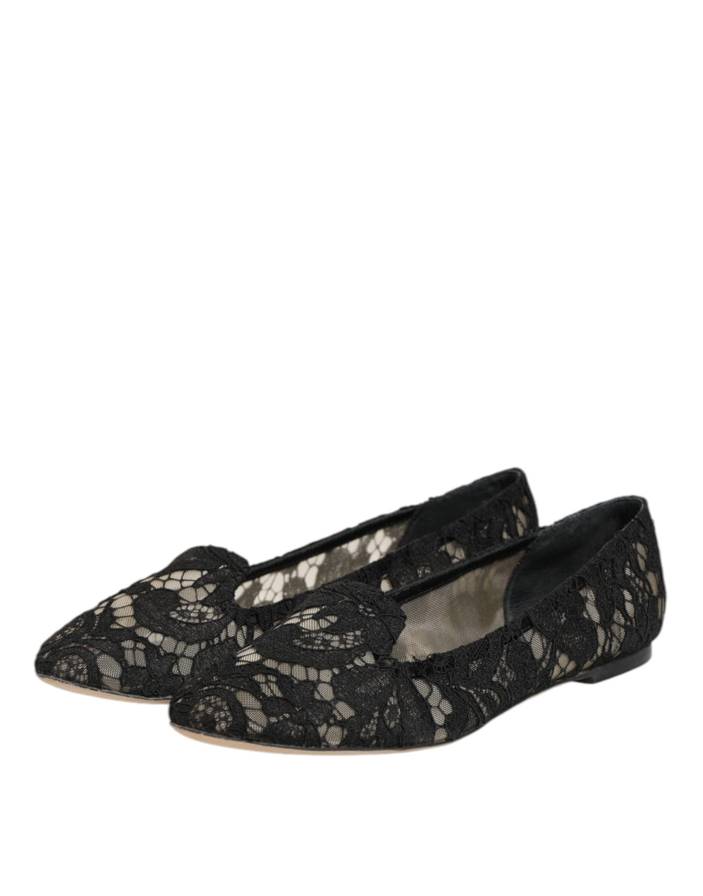 Dolce & Gabbana Schwarz Taormina Spitze Slip On Flats Schuhe