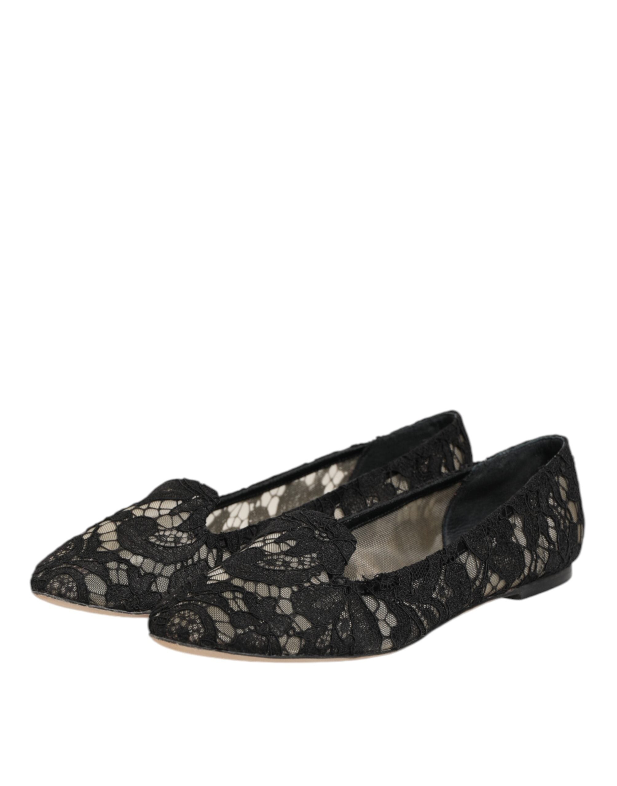 Dolce & Gabbana Schwarz Taormina Spitze Slip On Flats Schuhe