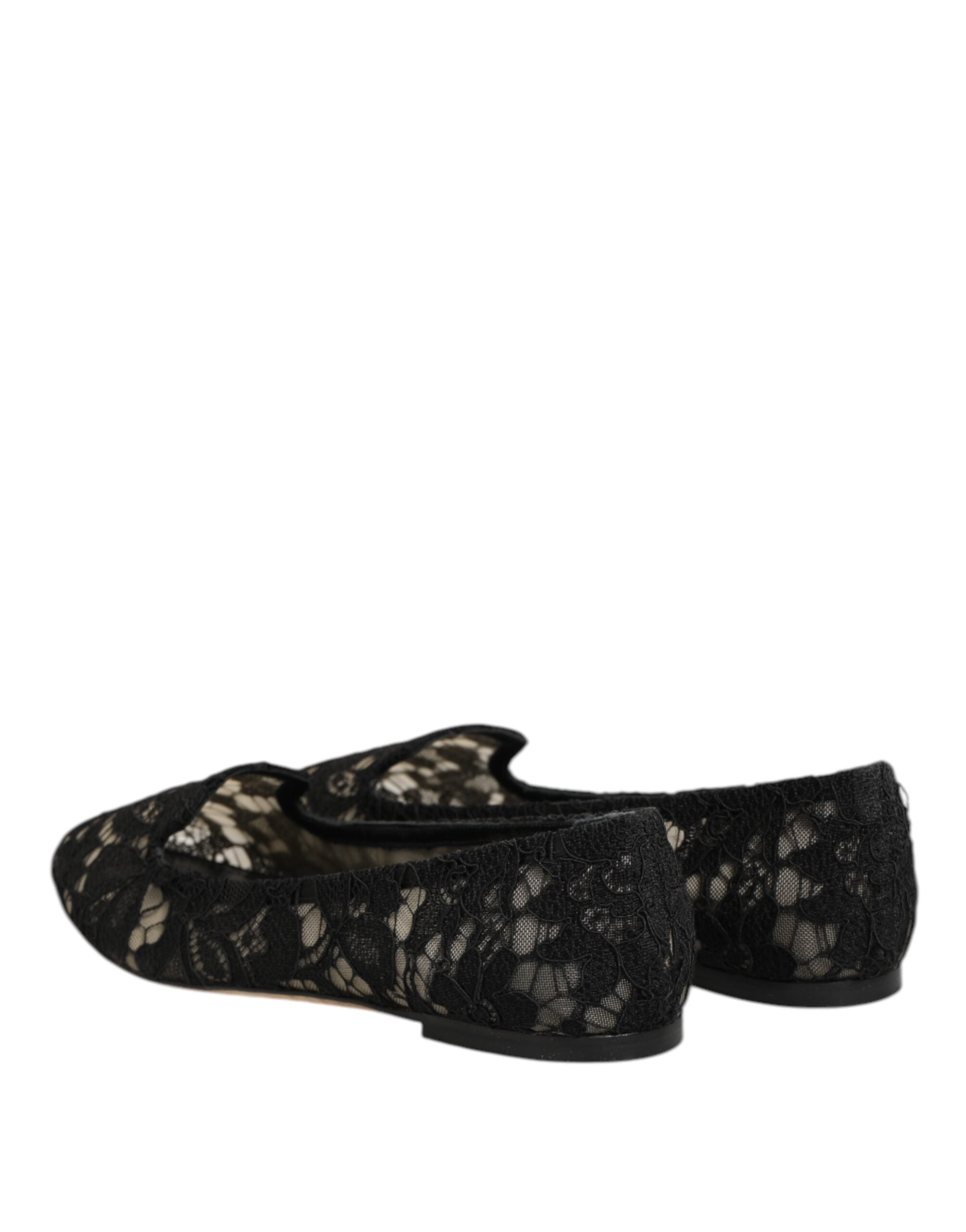 Dolce & Gabbana Schwarz Taormina Spitze Slip On Flats Schuhe