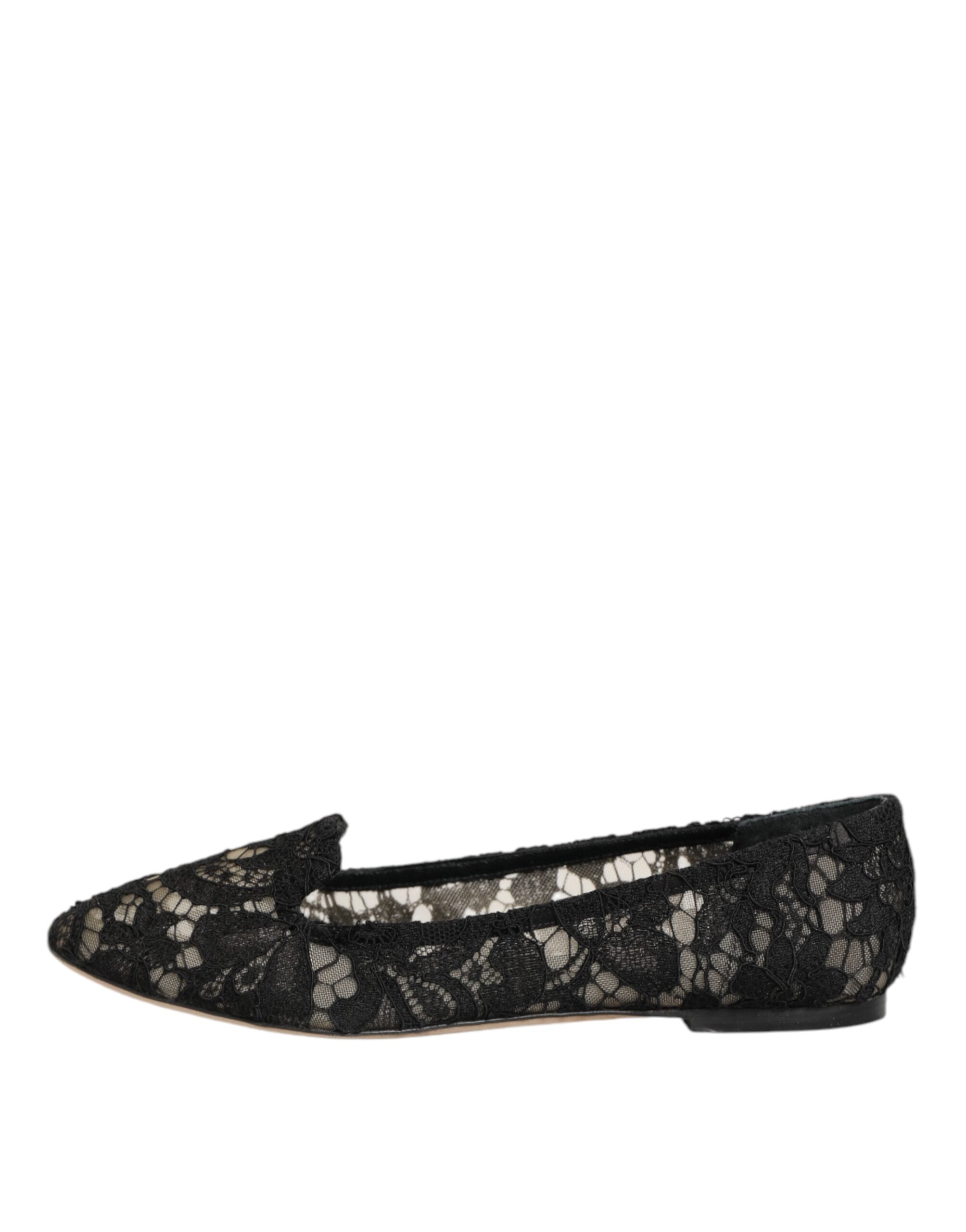 Dolce & Gabbana Schwarz Taormina Spitze Slip On Flats Schuhe