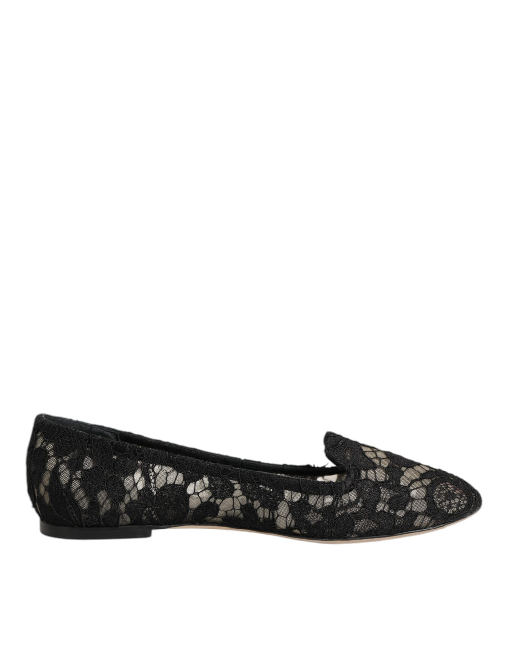 Dolce & Gabbana Schwarz Taormina Spitze Slip On Flats Schuhe