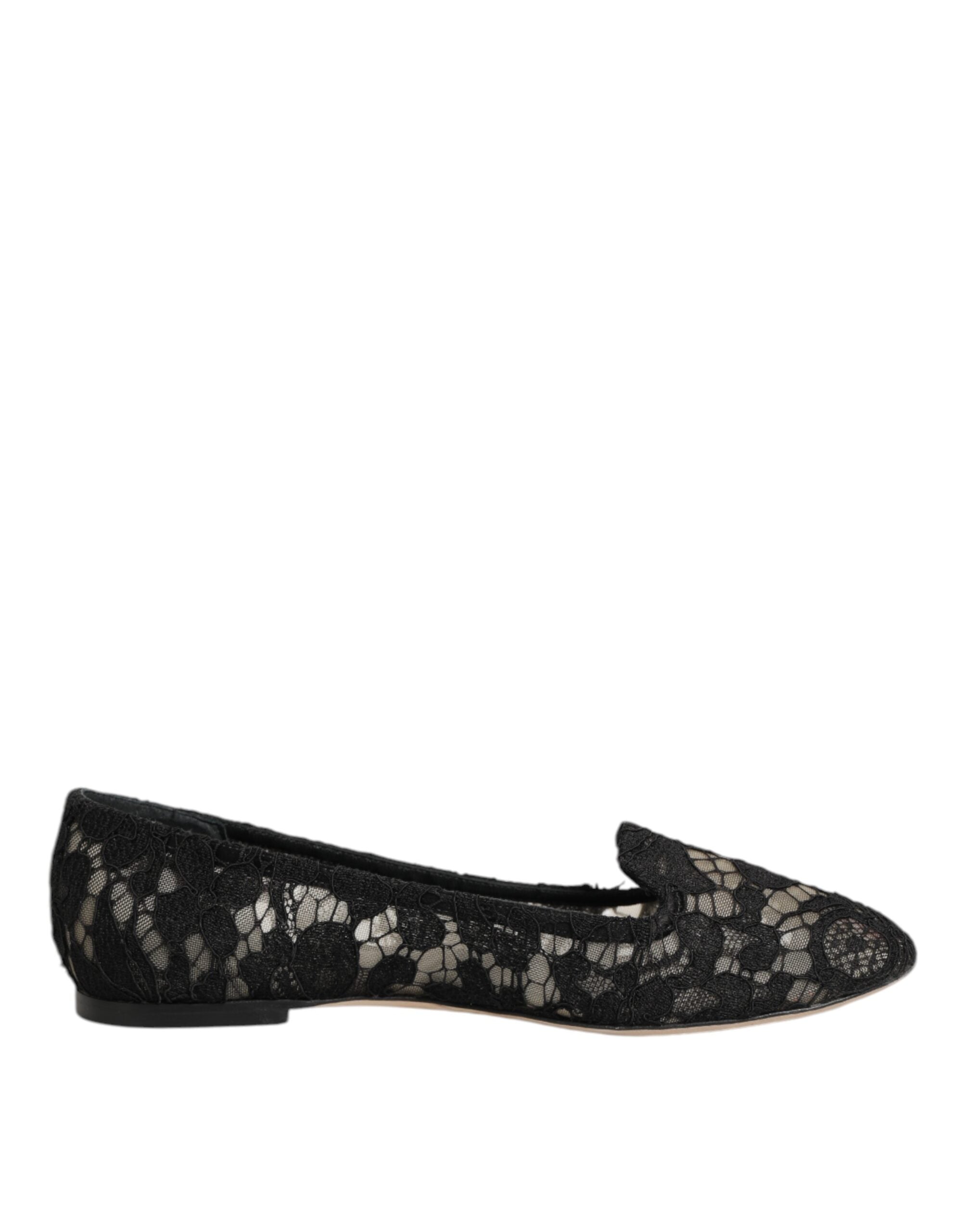 Dolce & Gabbana Schwarz Taormina Spitze Slip On Flats Schuhe