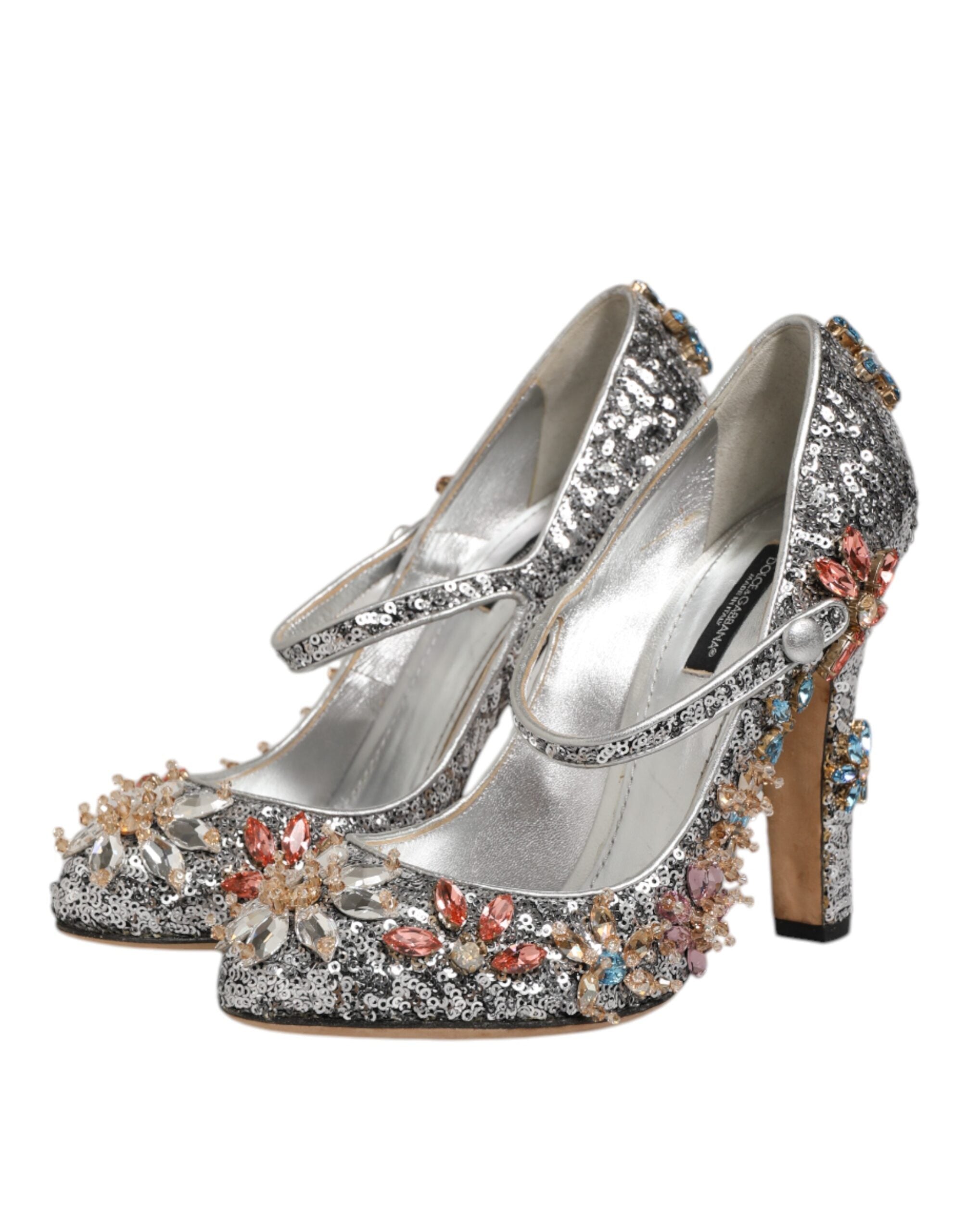 Dolce & Gabbana Silberne Pailletten Kristall Mary Janes Pumps Schuhe