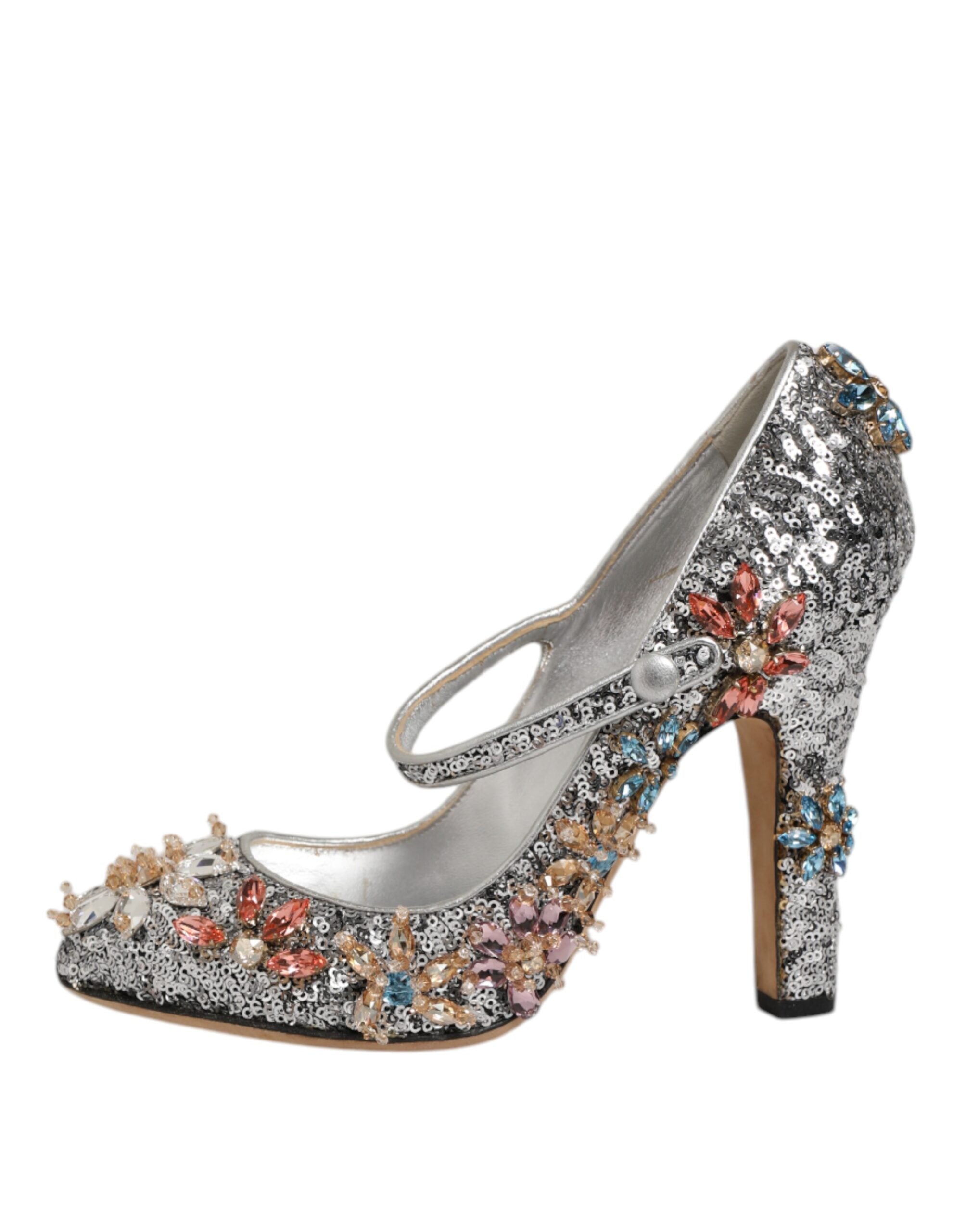 Dolce & Gabbana Silberne Pailletten Kristall Mary Janes Pumps Schuhe