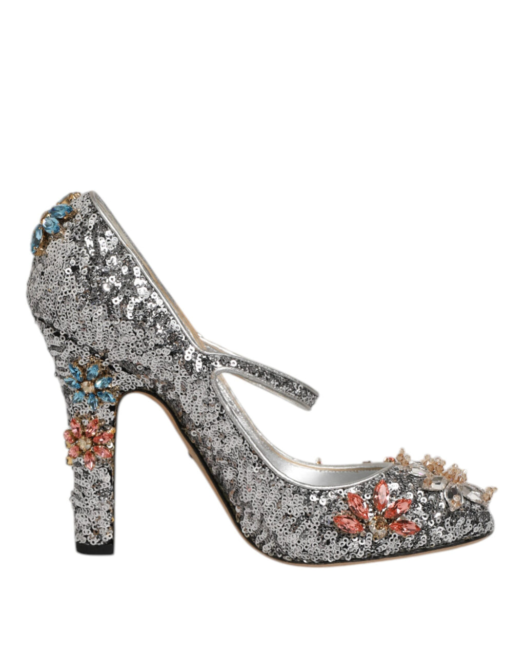 Dolce & Gabbana Silberne Pailletten Kristall Mary Janes Pumps Schuhe