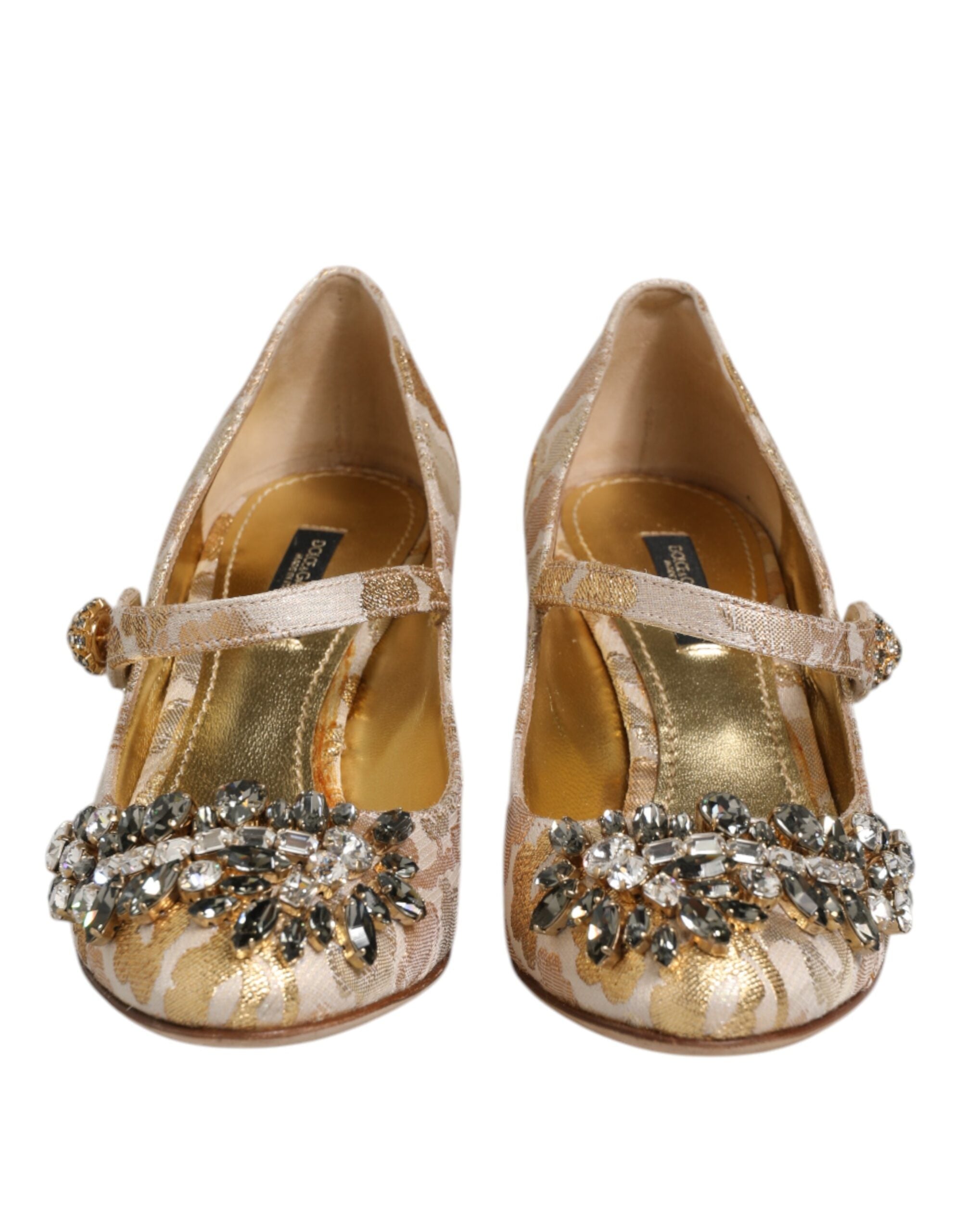 Dolce & Gabbana Gold Jacquard Kristall Mary Janes Pumps Schuhe
