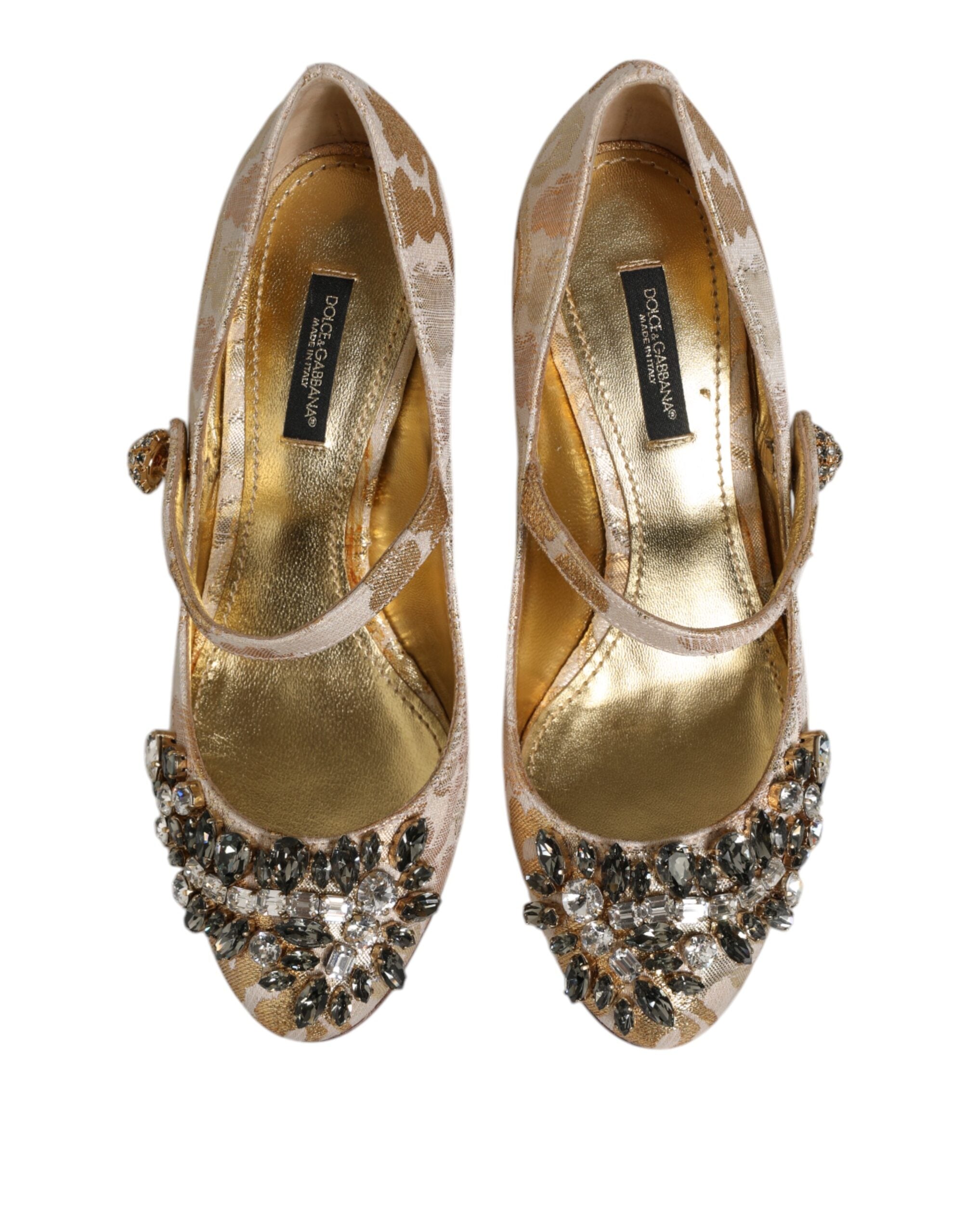 Dolce & Gabbana Gold Jacquard Kristall Mary Janes Pumps Schuhe