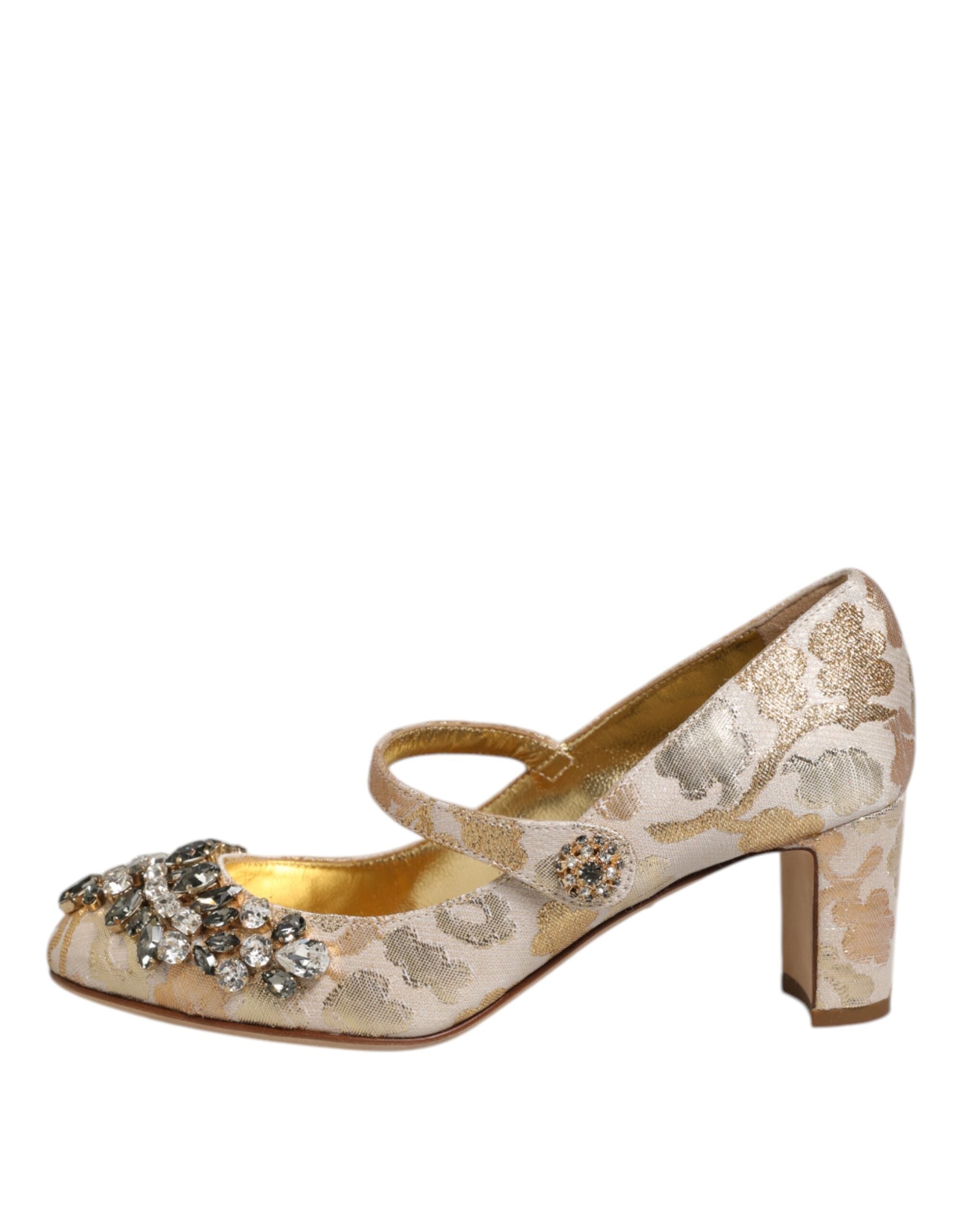 Dolce & Gabbana Gold Jacquard Kristall Mary Janes Pumps Schuhe